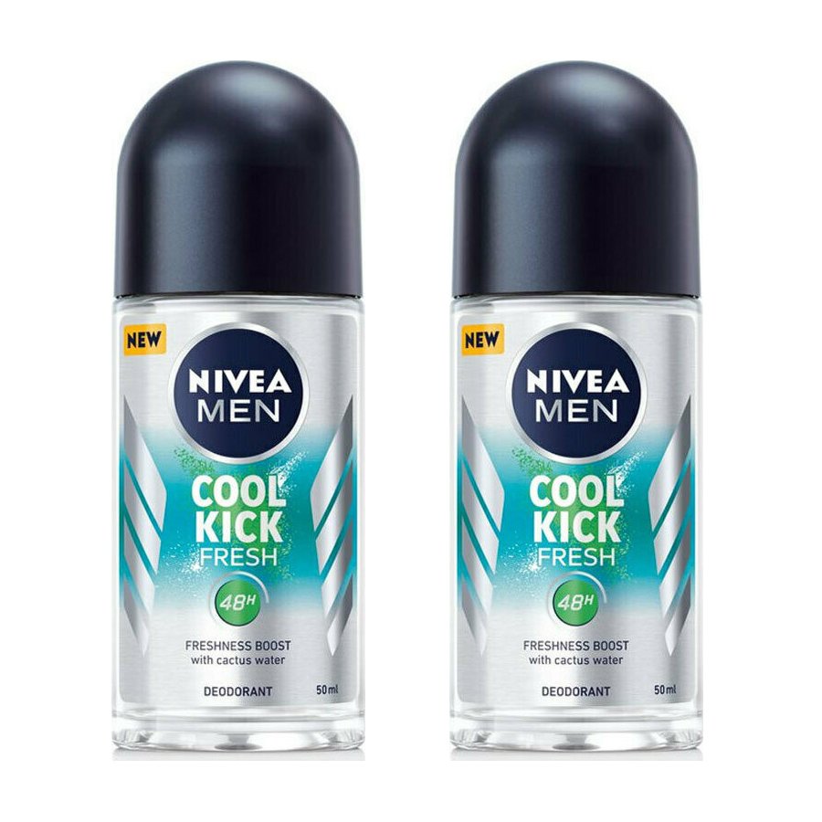 Nivea Men Πακέτο Προσφοράς Cool Kick Fresh Deo Roll on Αποσμητικό 48ωρης Προστασίας με Νερό Κάκτου 2x50ml 1+1 Δώρο