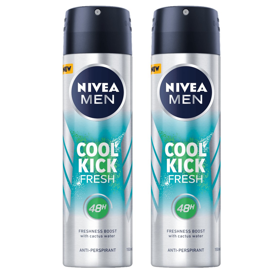 Nivea Men Πακέτο Προσφοράς Cool Kick Fresh Skin Active Deo Spray Αποσμητικό 48ωρης Προστασίας με Νερό Κάκτου 2x150ml 1+1 Δώρο