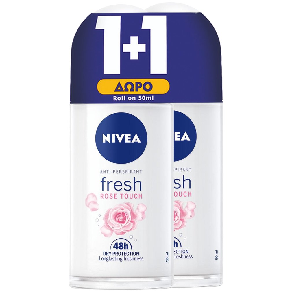 Nivea Πακέτο Προσφοράς Fresh Rose Touch 42h Deo Roll-on Γυναικείο Αποσμητικό για 48ωρη Αποσμητική Προστασία με Άρωμα Τριαντάφυλλο 2x50ml