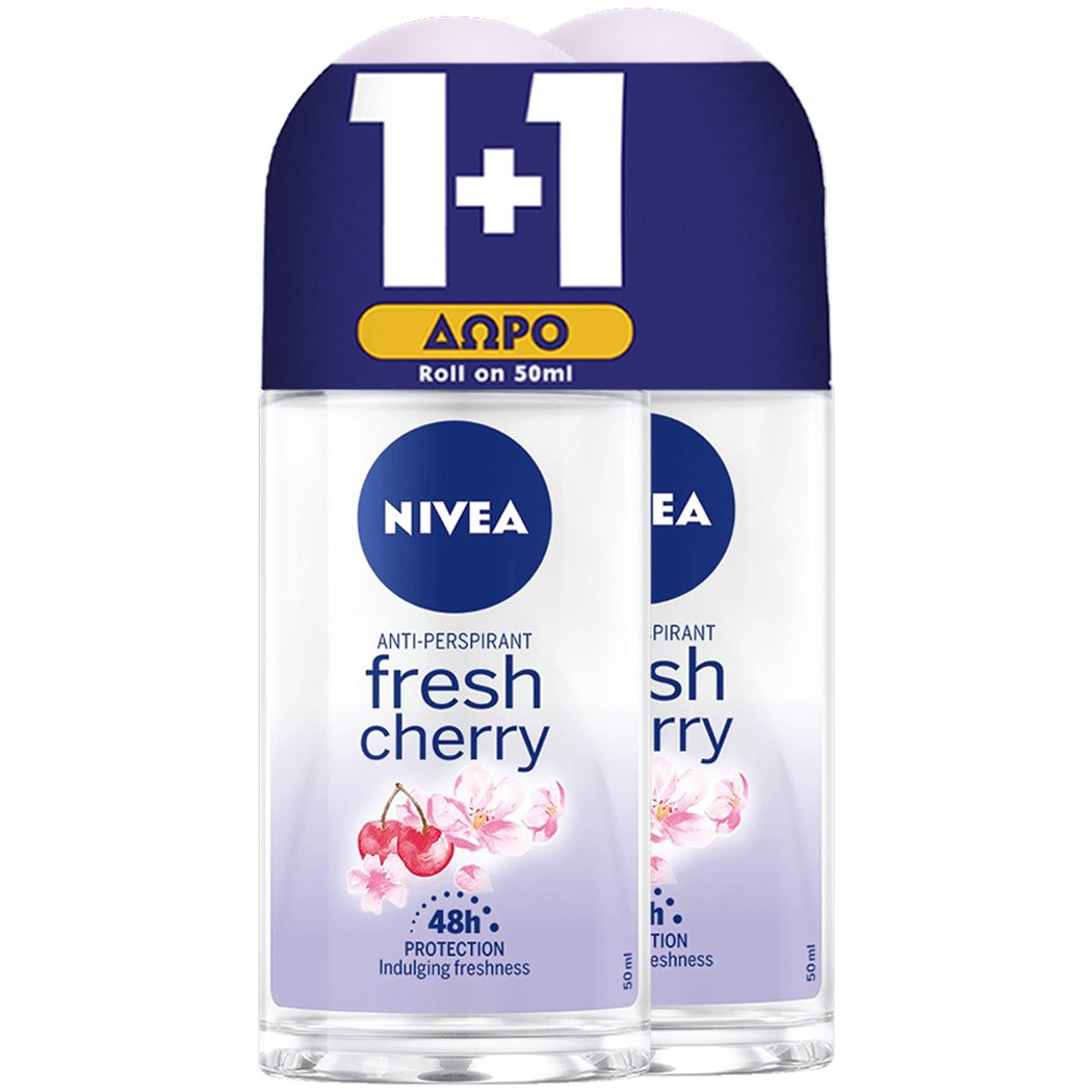 Nivea Πακέτο Προσφοράς Fresh Cherry Anti Perspirant Roll-on Γυναικείο Αποσμητικό για 48ωρη Αποσμητική Προστασία με Άρωμα Κεράσι 2x50ml