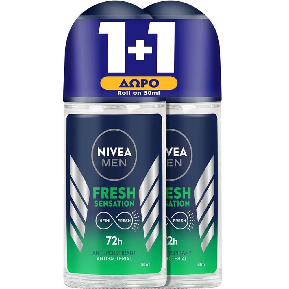 Nivea Promo Men Fresh Sensation 72h Anti-Perspirant Roll-On Ανδρικό Αποσμητικό Roll-On για 72ωρη Προστασία με Αντιβακτηριακές Ιδιότητες & Φρέσκο Άρωμα 100ml (2x50ml)