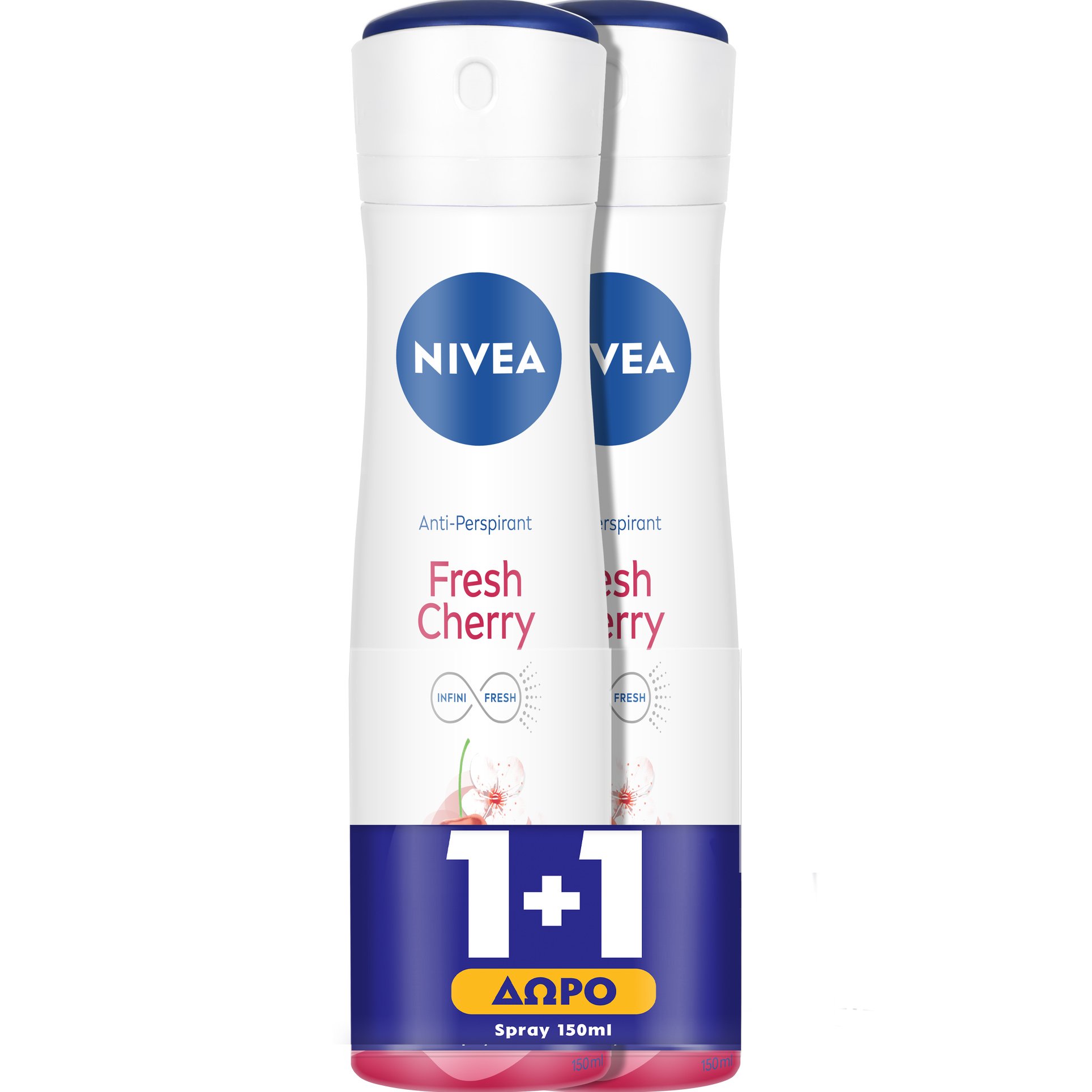 Nivea Promo Fresh Cherry Long Lasting Freshness Deodorant Spray Γυναικείο Αποσμητικό 48ωρης Προστασίας με Άρωμα Κεράσι 2x150ml 1+1 Δώρο