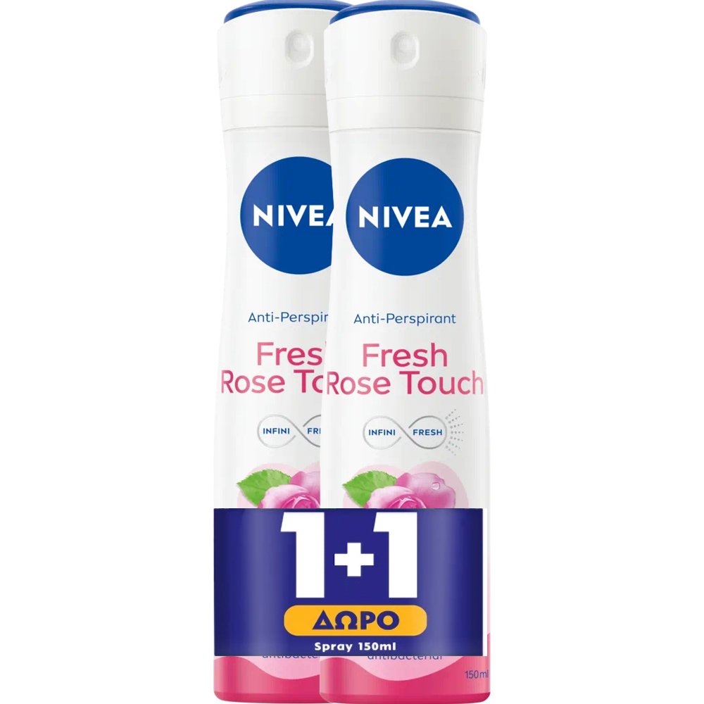 Nivea Promo Fresh Rose Touch 48h Anti-Perspirant Spray Γυναικείο Αποσμητικό Spray για 48ωρη Προστασία από τον Ιδρώτα με Άρωμα Τριαντάφυλλο 300ml (2x150ml)