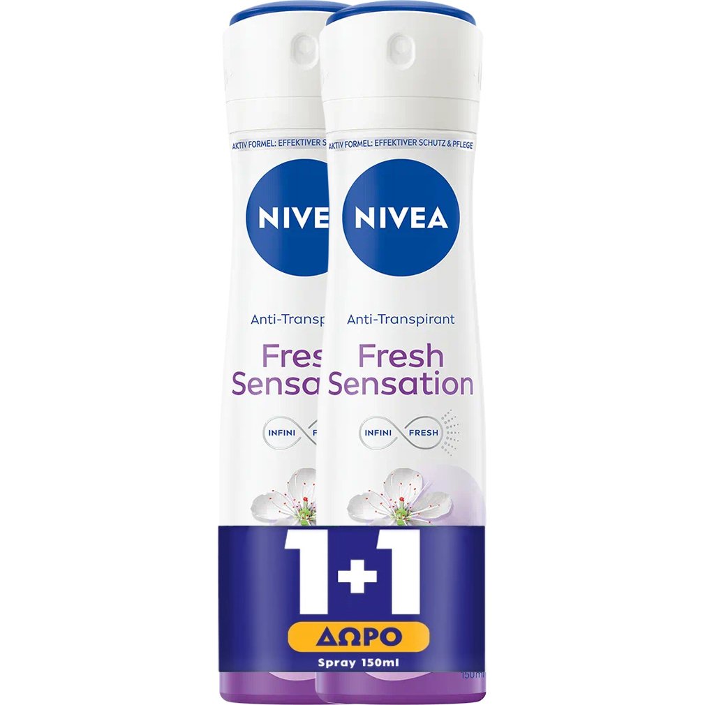 Nivea Promo Women Fresh Sensation 72h Anti-Perspirant Spray Γυναικείο Αποσμητικό Spray για 72ωρη Προστασία από τον Ιδρώτα & τις Οσμές με Αντιβακτηριακές Ιδιότητες & Μοναδικό Άρωμα από Λουλούδια & Μούρα 300ml (2x150ml)