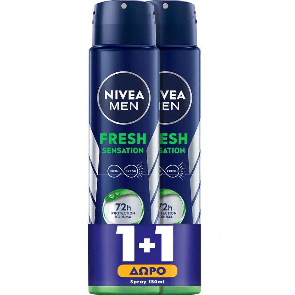 Nivea Promo Men Fresh Sensation 72h Anti-Perspirant Spray Ανδρικό Αποσμητικό Spray για 72ωρη Προστασία με Αντιβακτηριακές Ιδιότητες & Φρέσκο Άρωμα 300ml (2x150ml)