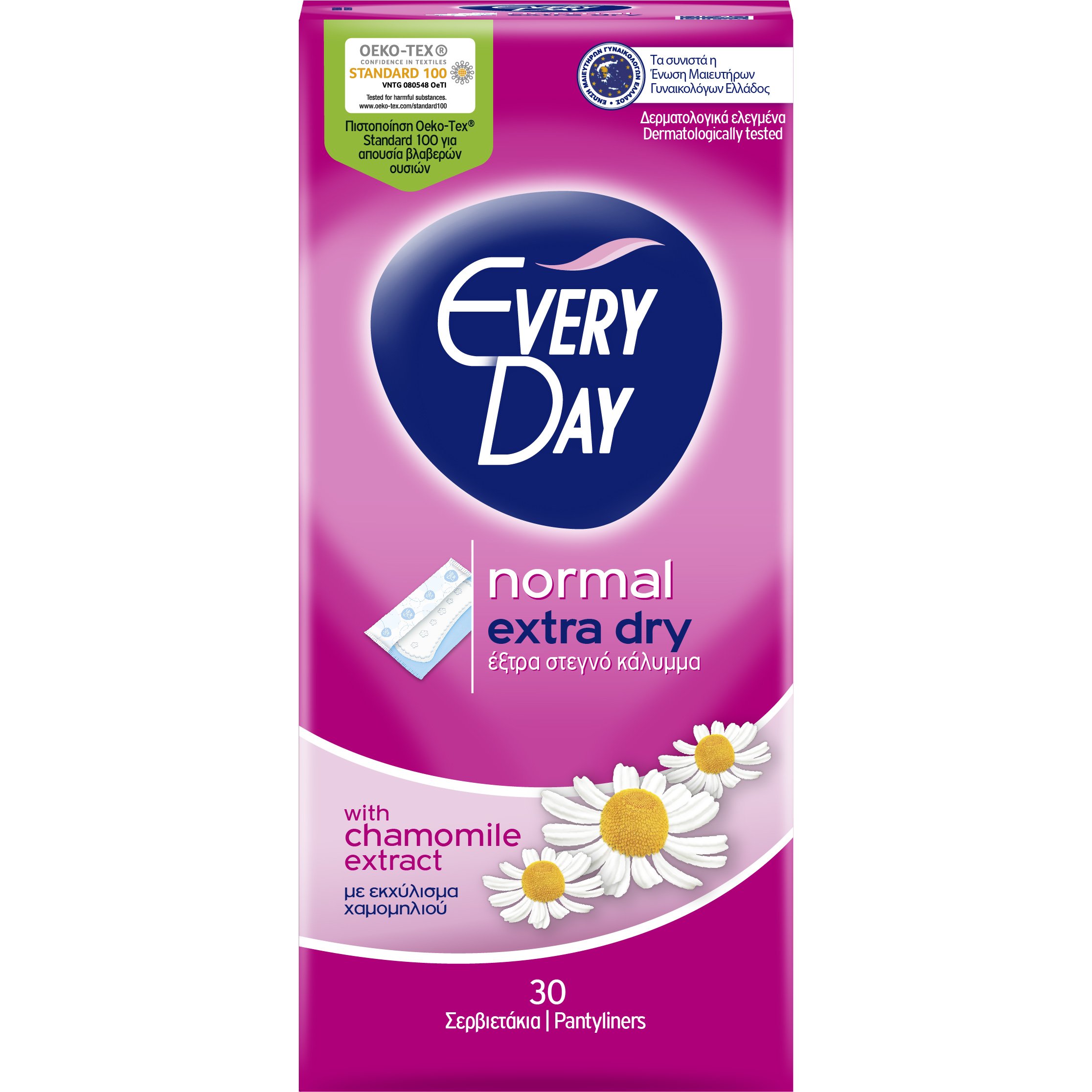 Every Day Extra Dry Normal Ανατομικά Σερβιετάκια με Έξτρα Στεγνό Κάλυμμα & Εκχύλισμα Χαμομηλιού 30 Τεμάχια