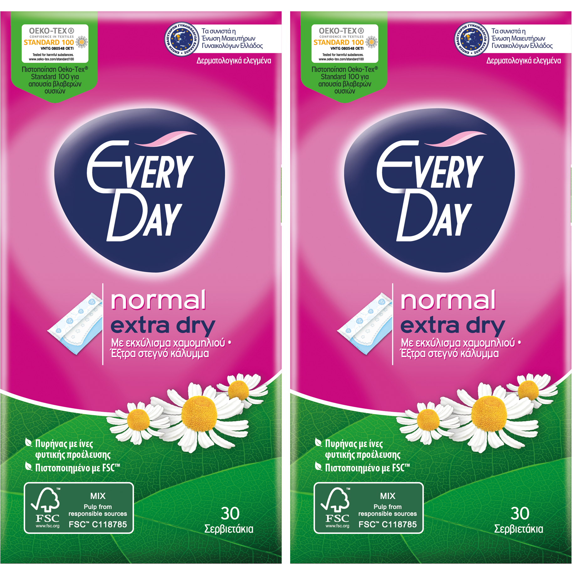 Every Day Πακέτο Προσφοράς Extra Dry Normal Ανατομικά Σερβιετάκια για Κανονική Ροή 2×30 Τεμάχια 1+1 Δώρο