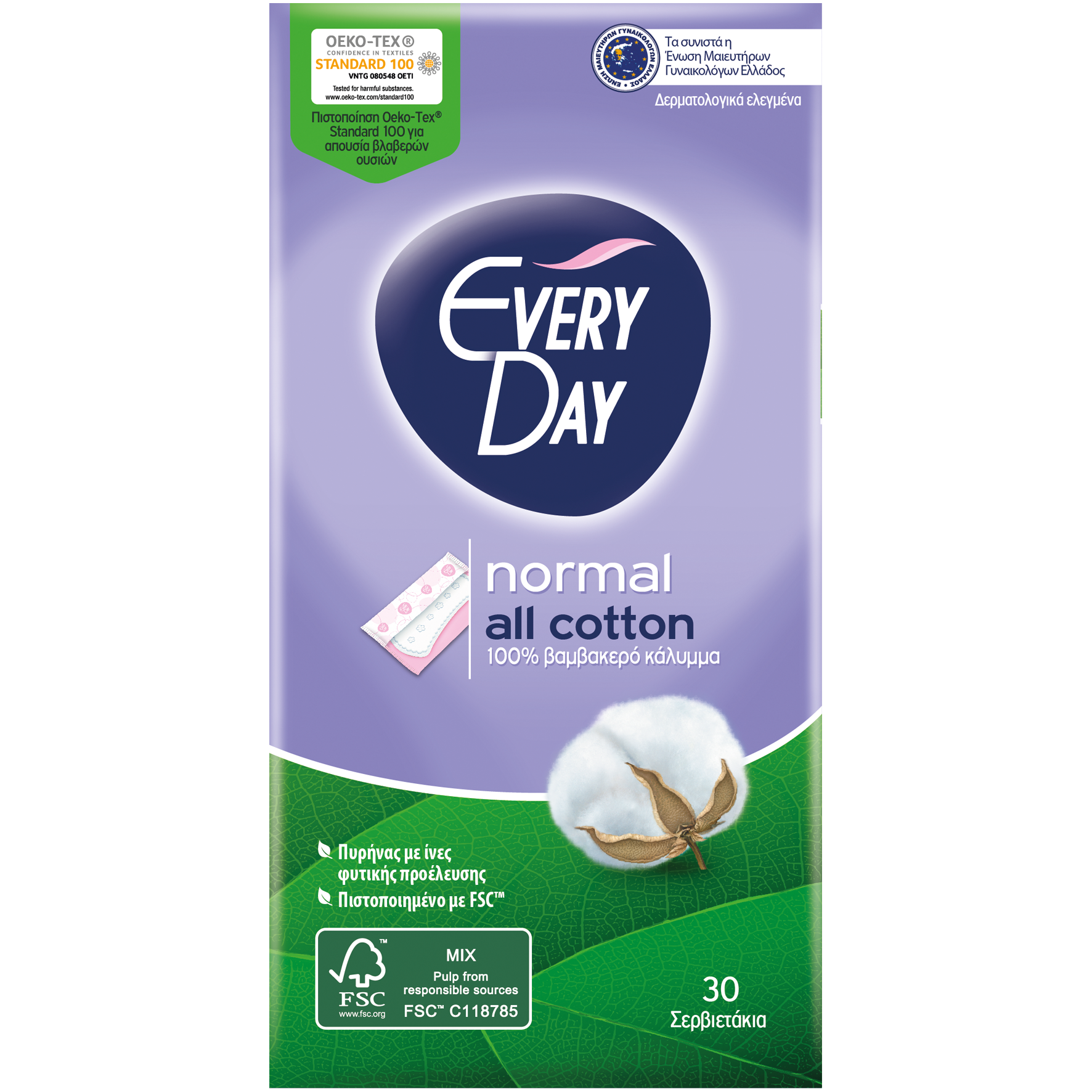 Every Day All Cotton Normal Ανατομικά Σερβιετάκια με Βαμβακερό Κάλυμμα 30 Τεμάχια