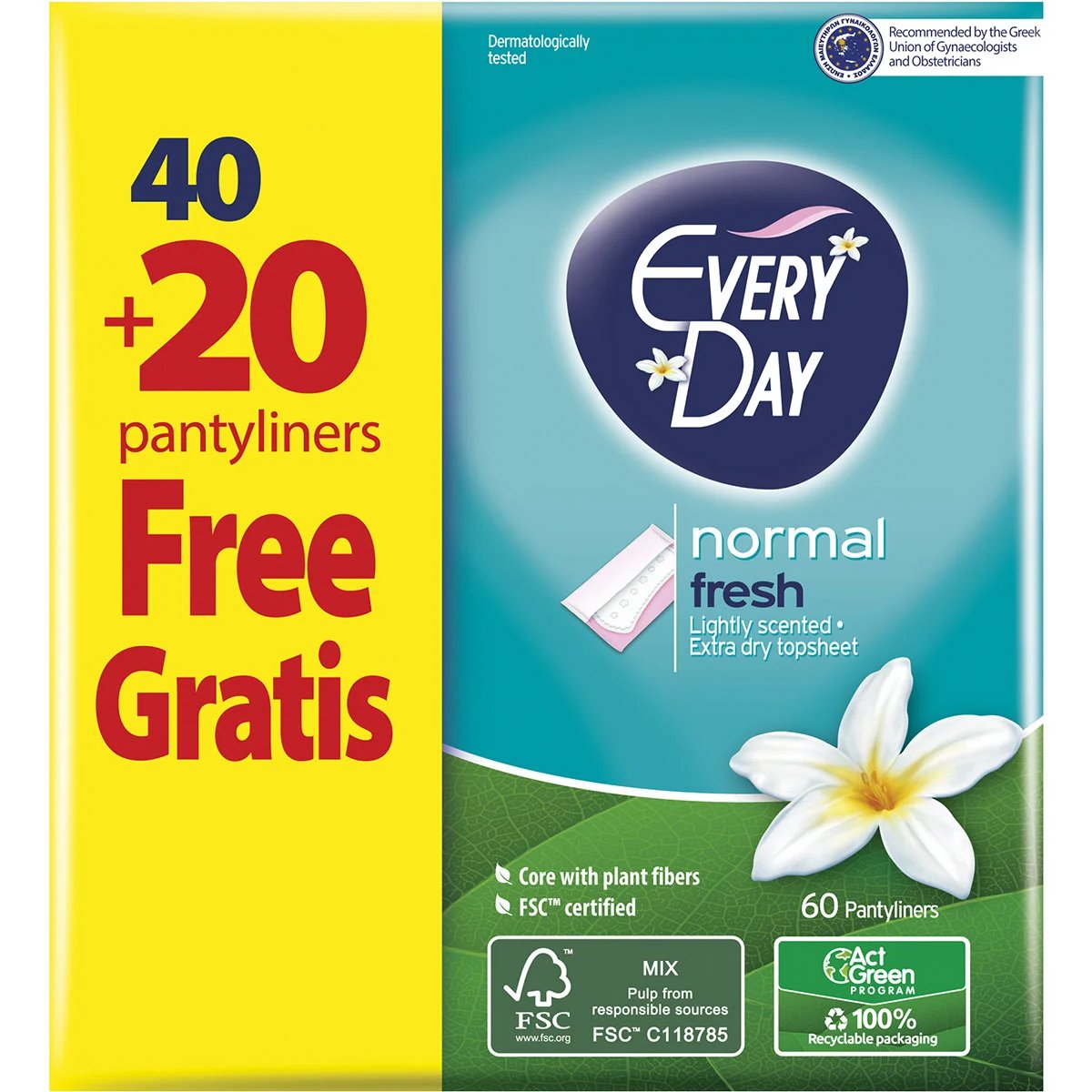 Every Day Promo Normal Fresh Ανατομικά Σερβιετάκια Κανονικού Μήκους για Καθημερινή Προστασία, Άνεση & Σιγουριά με Διακριτικό Άρωμα 40 Τεμάχια & Δώρο Επιπλέον 20 Τεμάχια