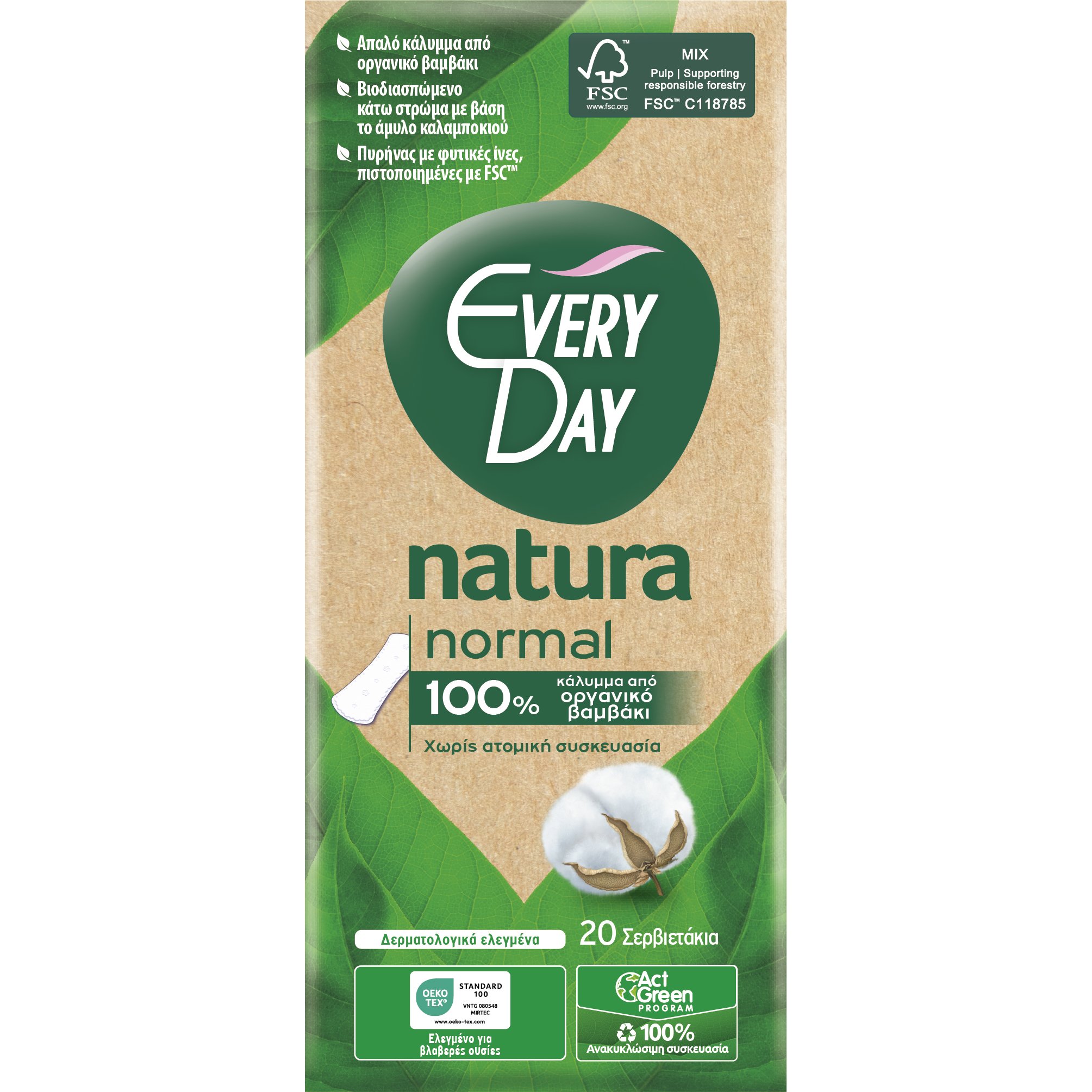 EveryDay Natura Normal All Cotton Ανατομικά Σερβιετάκια με Απαλό Κάλυμμα από Οργανικό Βαμβάκι 20 Τεμάχια