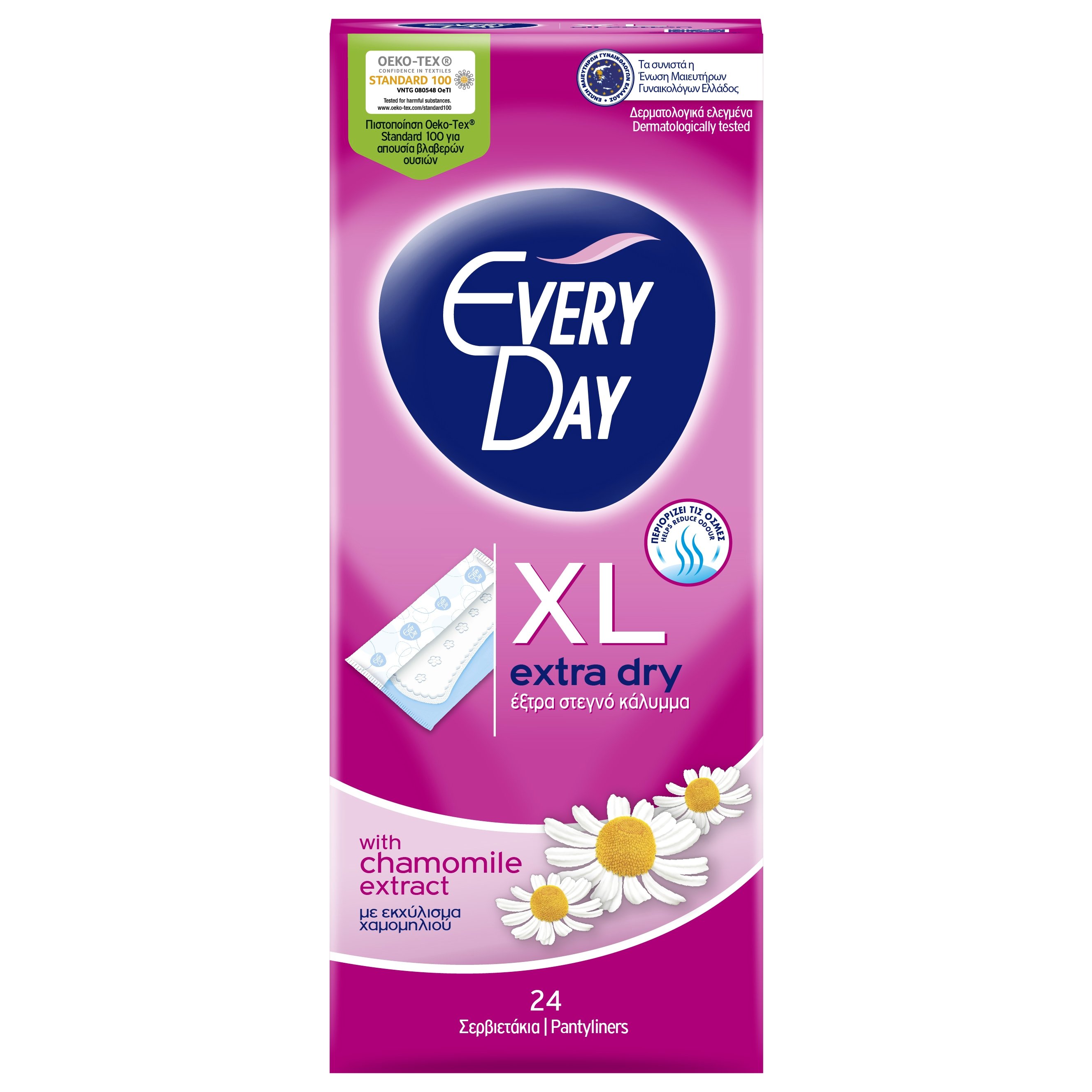 Every Day Extra Dry XL Ανατομικά Σερβιετάκια με Έξτρα Στεγνό Κάλυμμα & Εκχύλισμα Χαμομηλιού 24 Τεμάχια