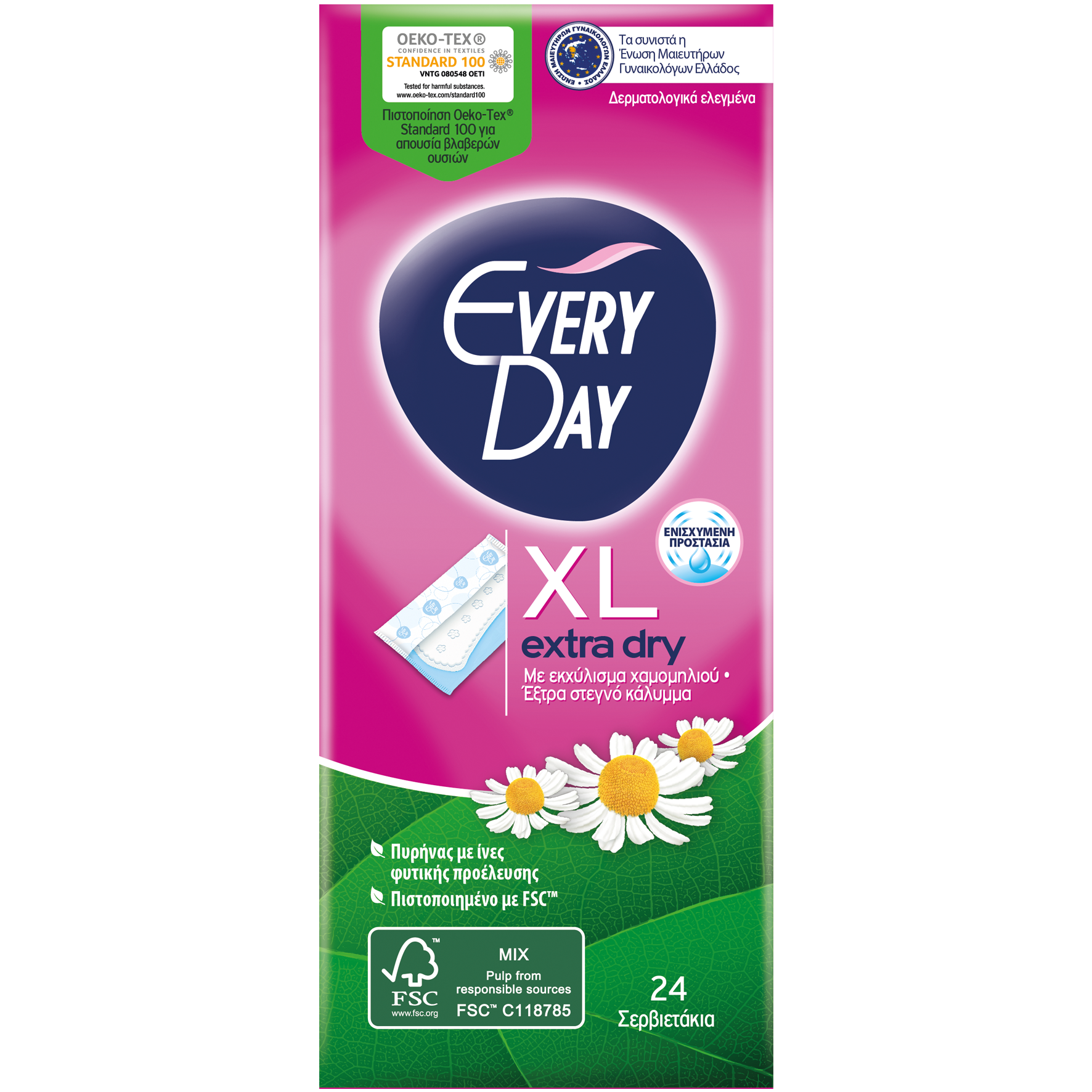 Every Day Extra Dry XL Ανατομικά Σερβιετάκια με Έξτρα Στεγνό Κάλυμμα & Εκχύλισμα Χαμομηλιού 24 Τεμάχια