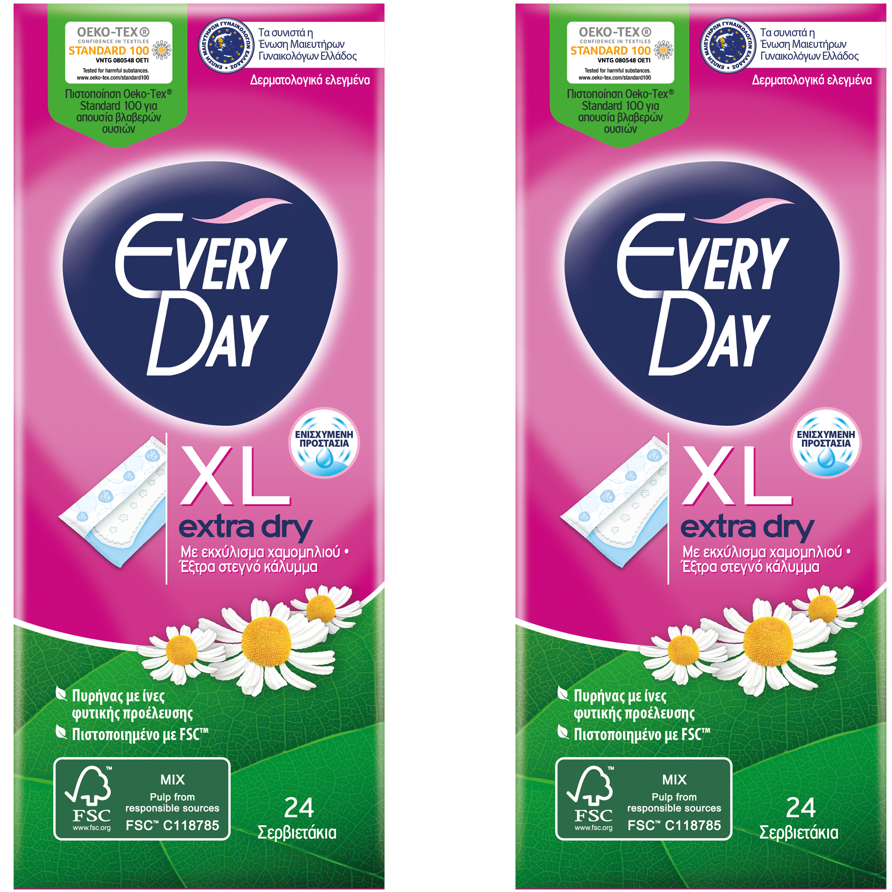 Every Day Πακέτο Προσφοράς Extra Dry XL Ανατομικά Σερβιετάκια για Πολύ Μεγάλη Ροή 2×24 Τεμάχια 1+1 Δώρο