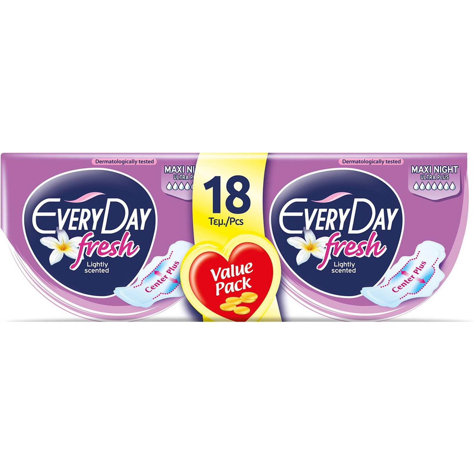 Every Day Fresh Maxi Night Ultra Plus Value Pack Μεγάλου Μήκους Λεπτές Σερβιέτες με Φτερά Προστασίας για Χρήση Κατά τη Διάρκεια της Νύχτας 18 Τεμάχια