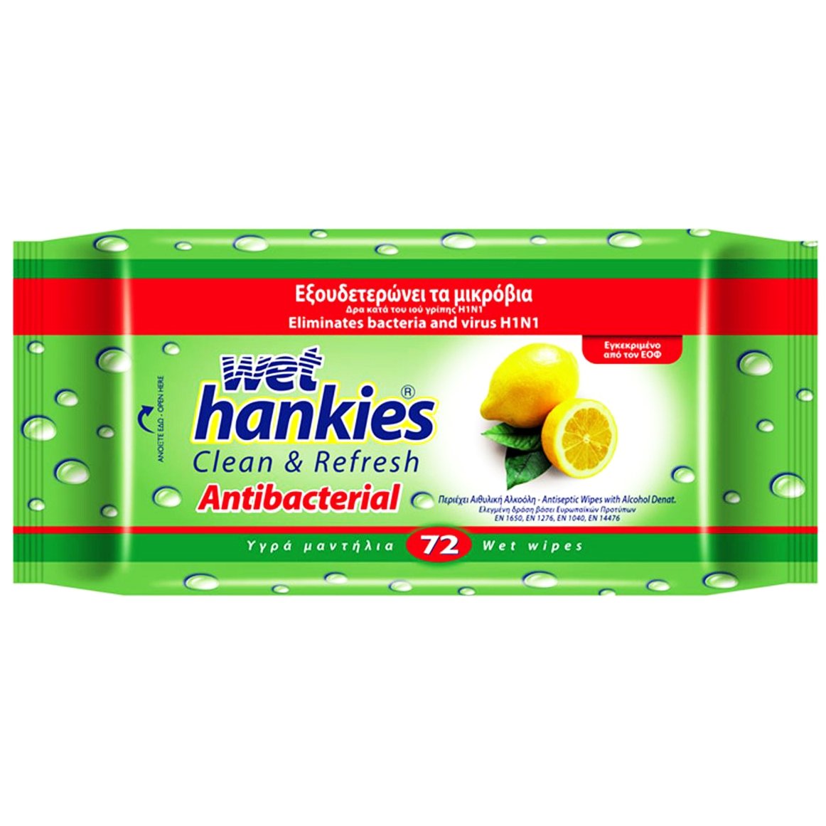 ΜΕΓΑ Wet Hankies Clean & Protect Antibacterial Lemon Scent Υγρά Αντιβακτηριδιακά Μαντηλάκια 72τμχ