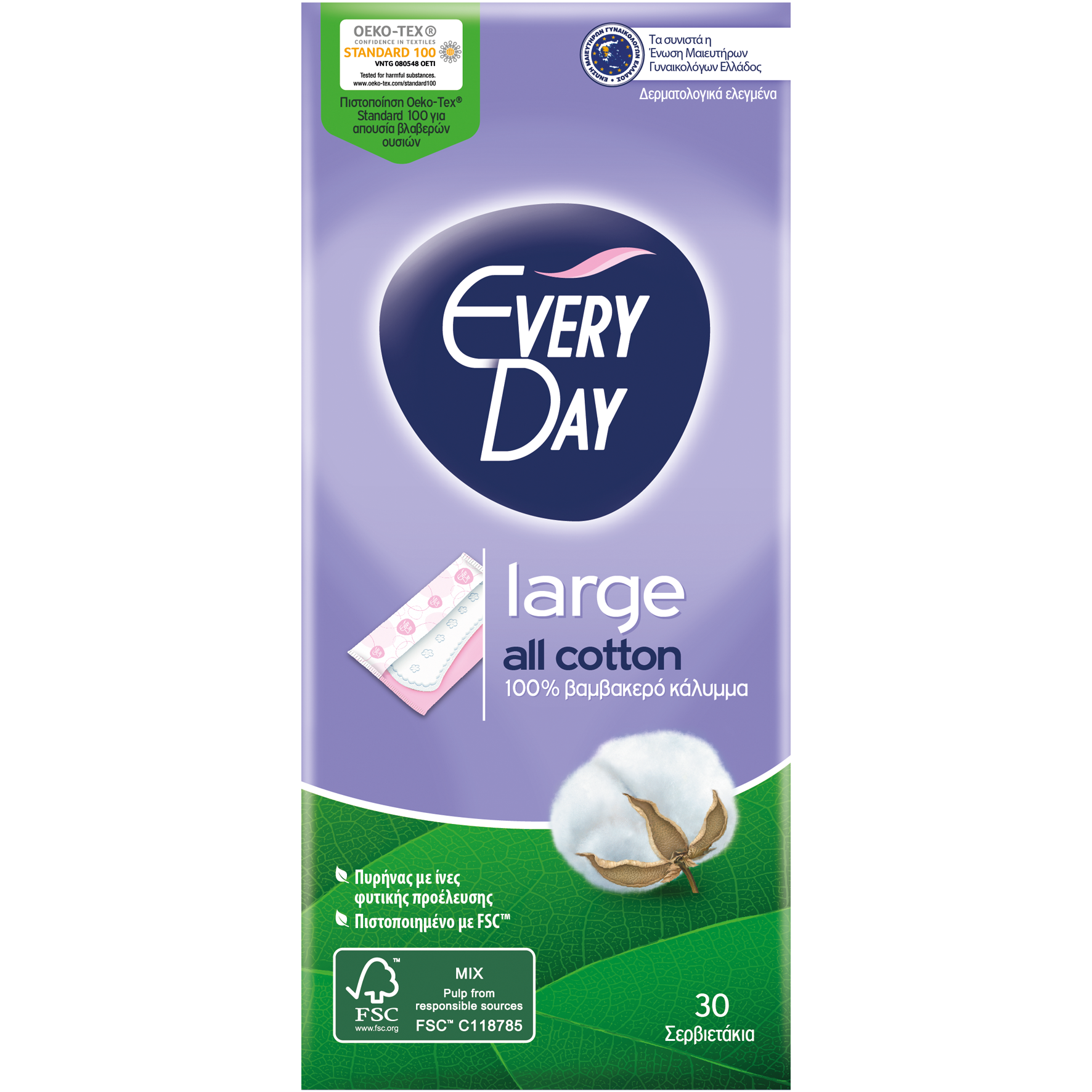 Every Day All Cotton Large Ανατομικά Σερβιετάκια με Βαμβακερό Κάλυμμα 30 Τεμάχια