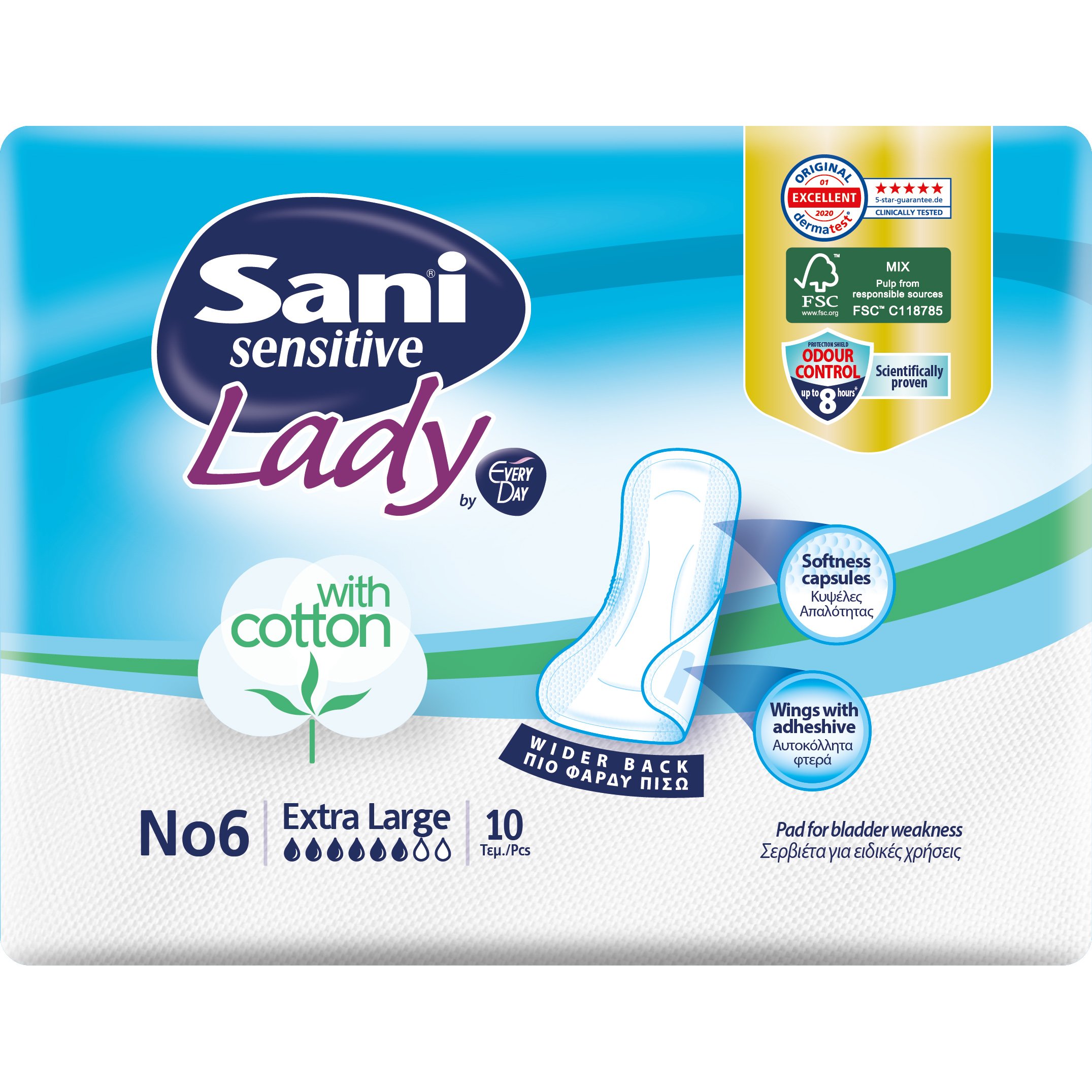 Sani Sensitive Lady With Cotton No6 Extra Large Σερβιέτες Ακράτειας με Βαμβάκι 10 Τεμάχια