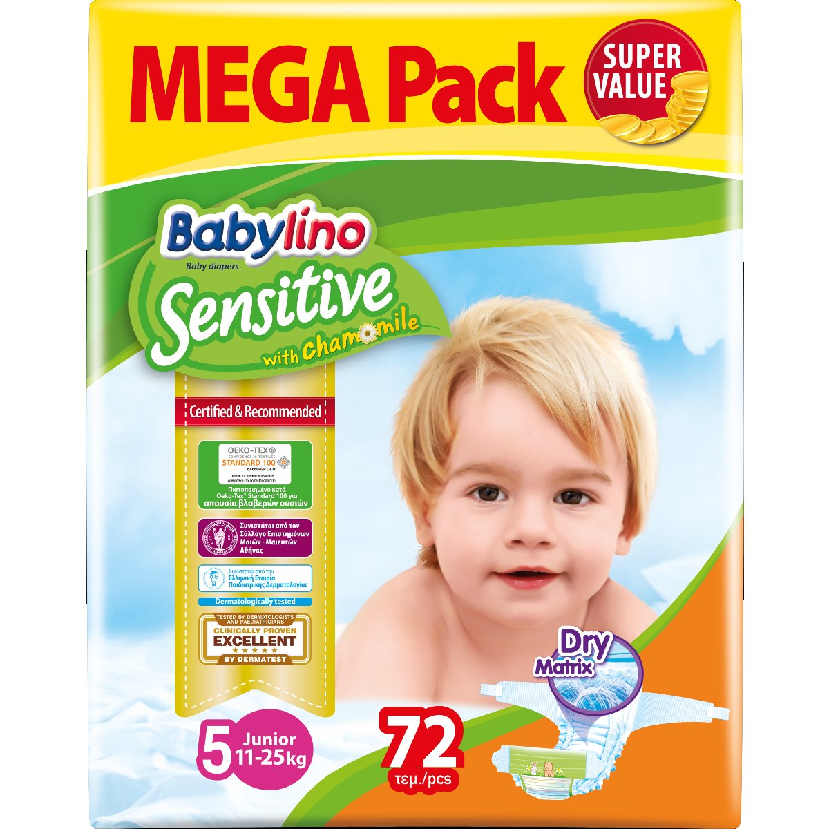 Babylino Sensitive Mega Pack Junior No5 (11-25kg) 72 πάνες