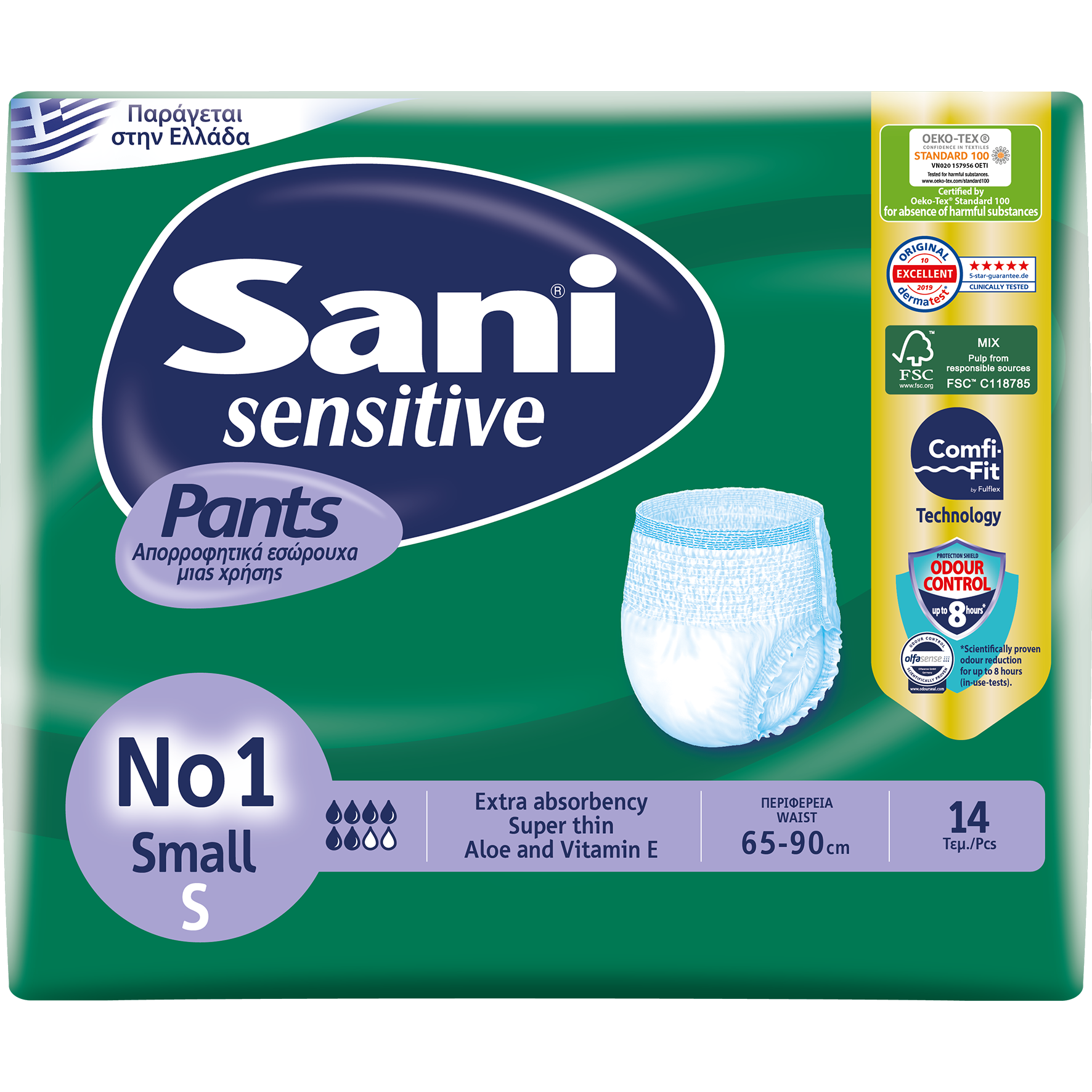 Sani Sensitive Pants Ελαστικό Εσώρουχο Ακράτειας 14 Τεμάχια – No1 Small