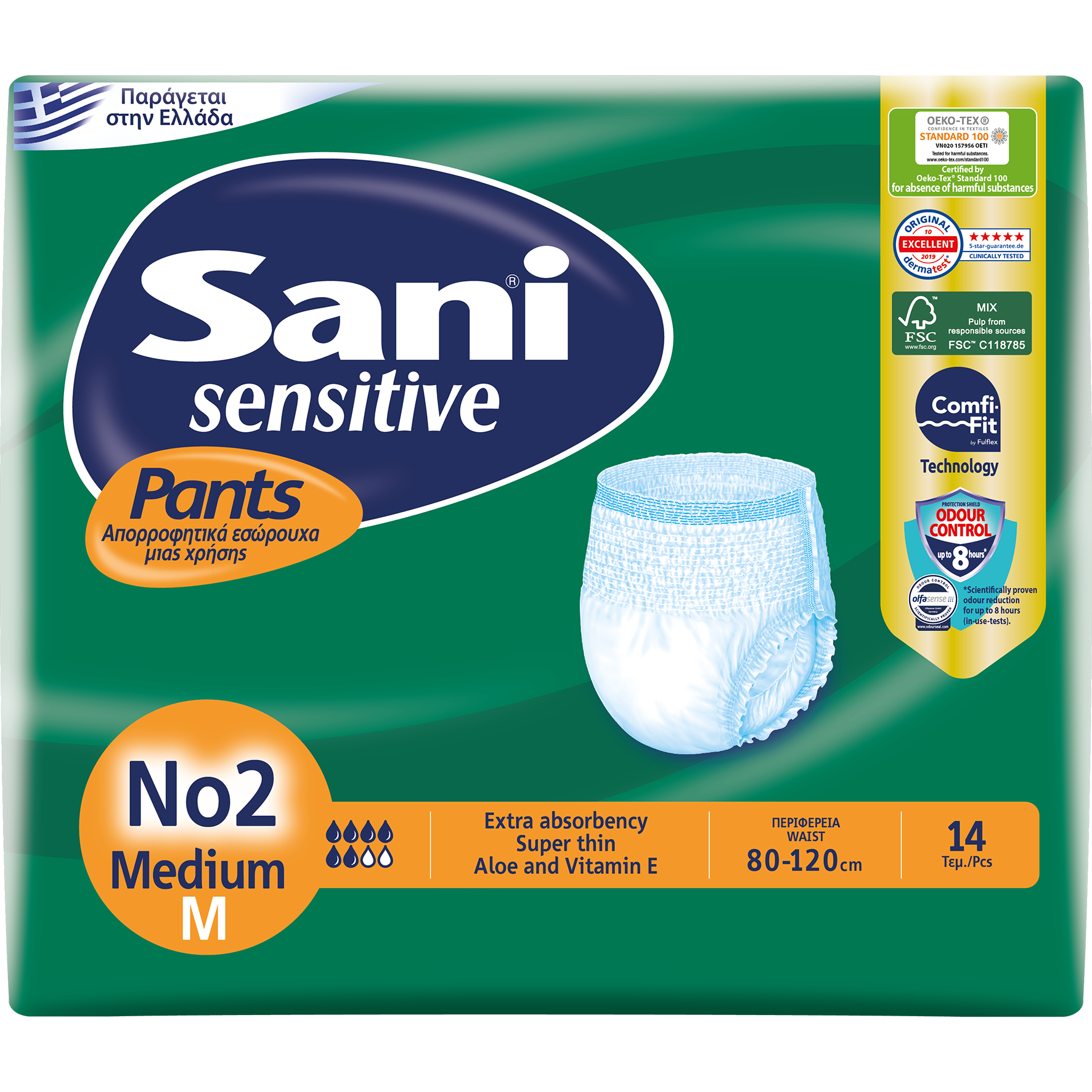 Sani Sensitive Pants Ελαστικό Εσώρουχο Ακράτειας 14 Τεμάχια – No2 Medium