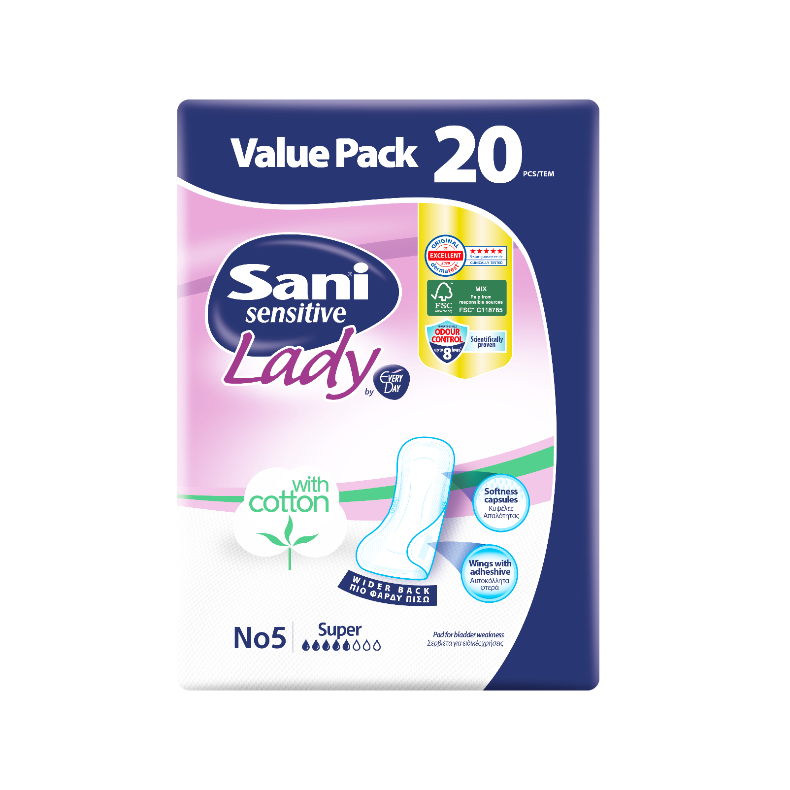 Sani Sensitive Lady Discreet No5 Super για Ελαφράς Μορφής Ακράτεια κι Άλλες Ειδικές Χρήσεις 20τμχ