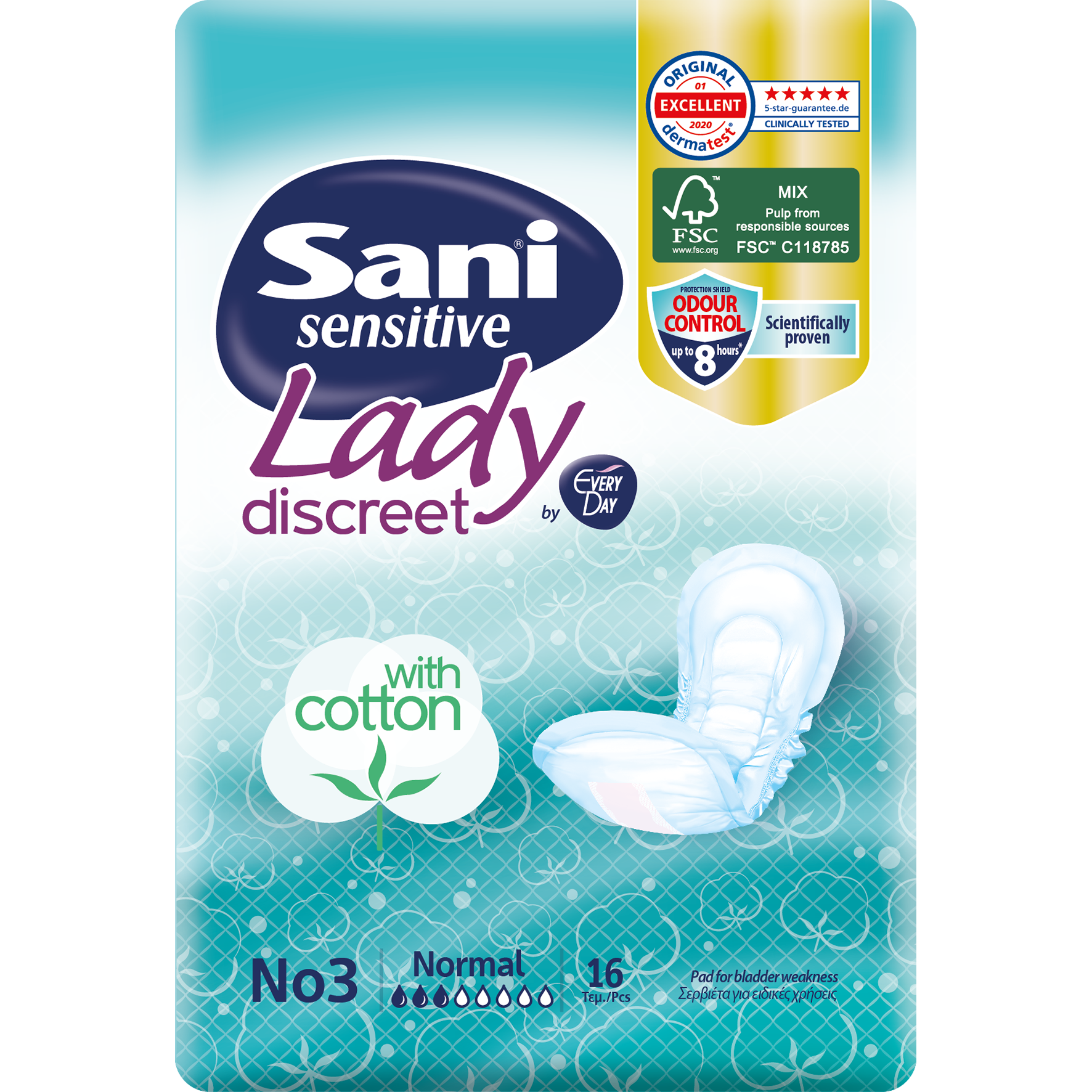 Sani Sensitive Lady Discreet With Cotton No3 Normal Σερβιέτες Ακράτειας με Βαμβάκι 16 Τεμάχια