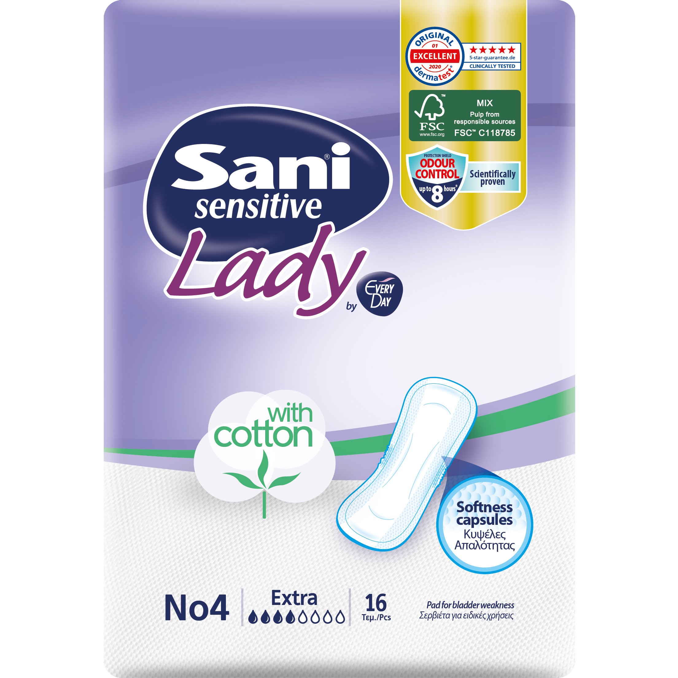 Sani Sensitive Lady With Cotton No4 Extra Σερβιέτες Ακράτειας με Βαμβάκι 16 Τεμάχια