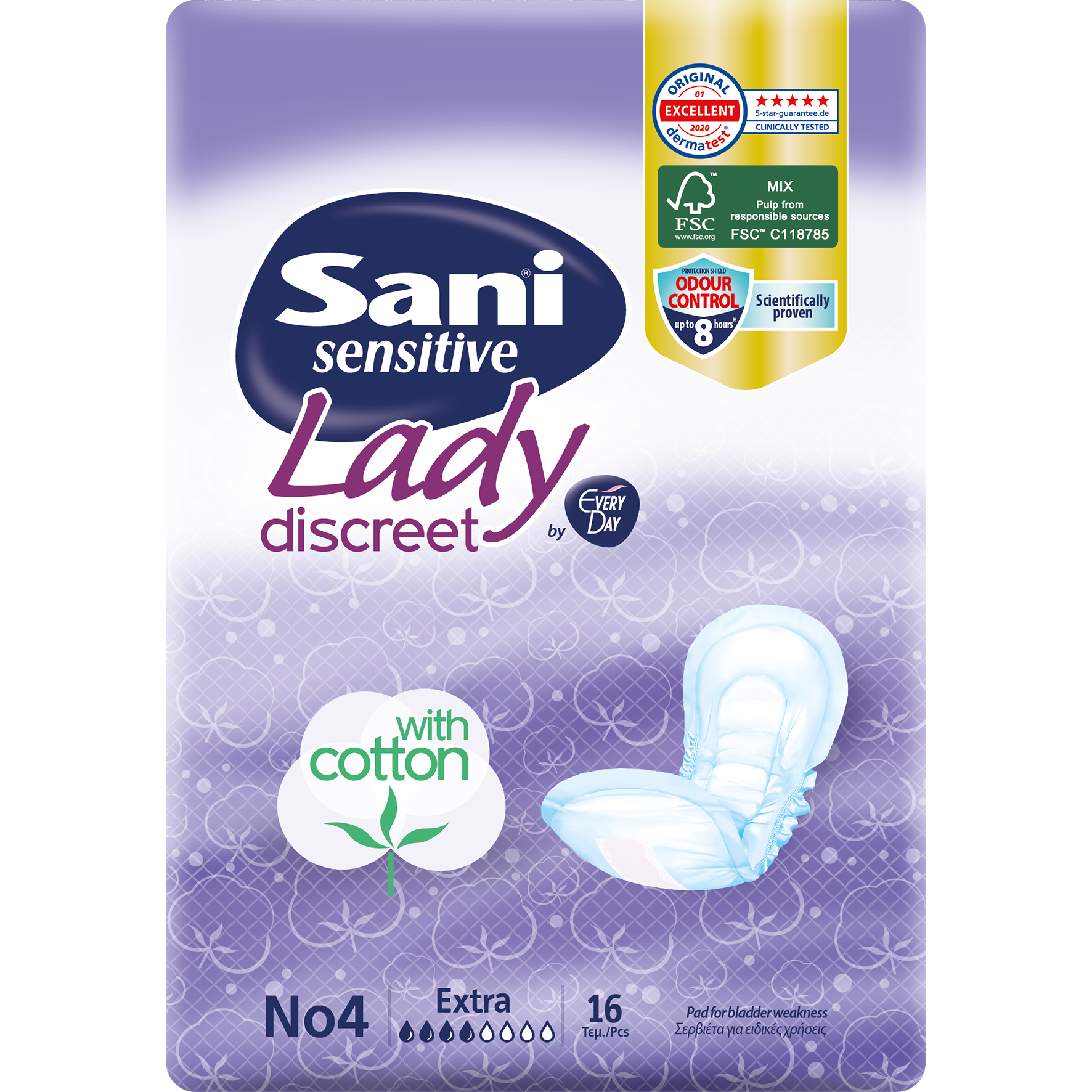 Sani Sensitive Lady With Cotton No4 Extra Σερβιέτες Ακράτειας με Βαμβάκι 16 Τεμάχια