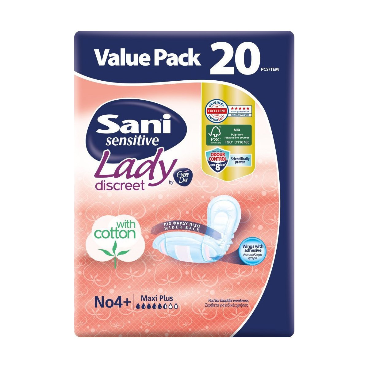 Sani Sensitive Lady Discreet Maxi Plus No 4+ Value Pack Σερβιέτες Ακράτειας με Βαμβάκι 20 Τεμάχια σε Ειδική Τιμή