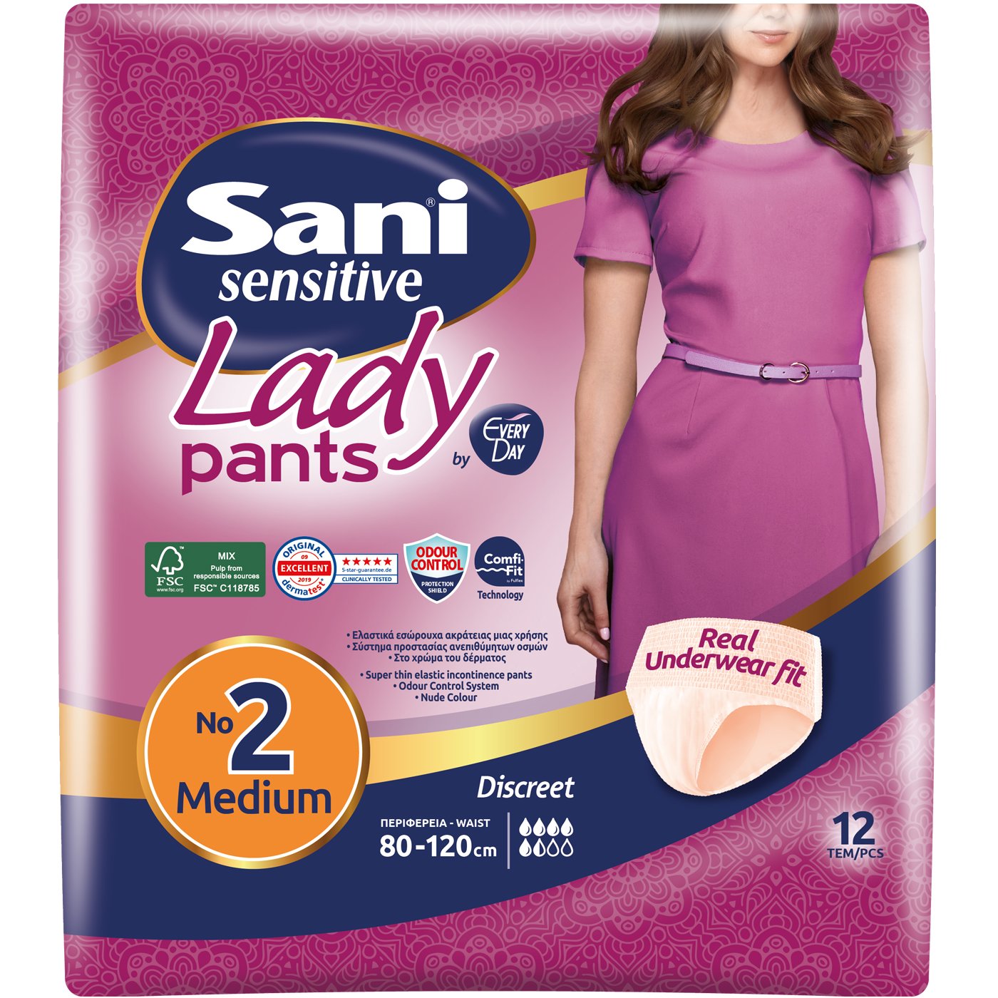 Sani Sensitive Lady Pants Discreet Ελαστικό Εσώρουχο Ακράτειας 12 Τεμάχια – No2 Medium