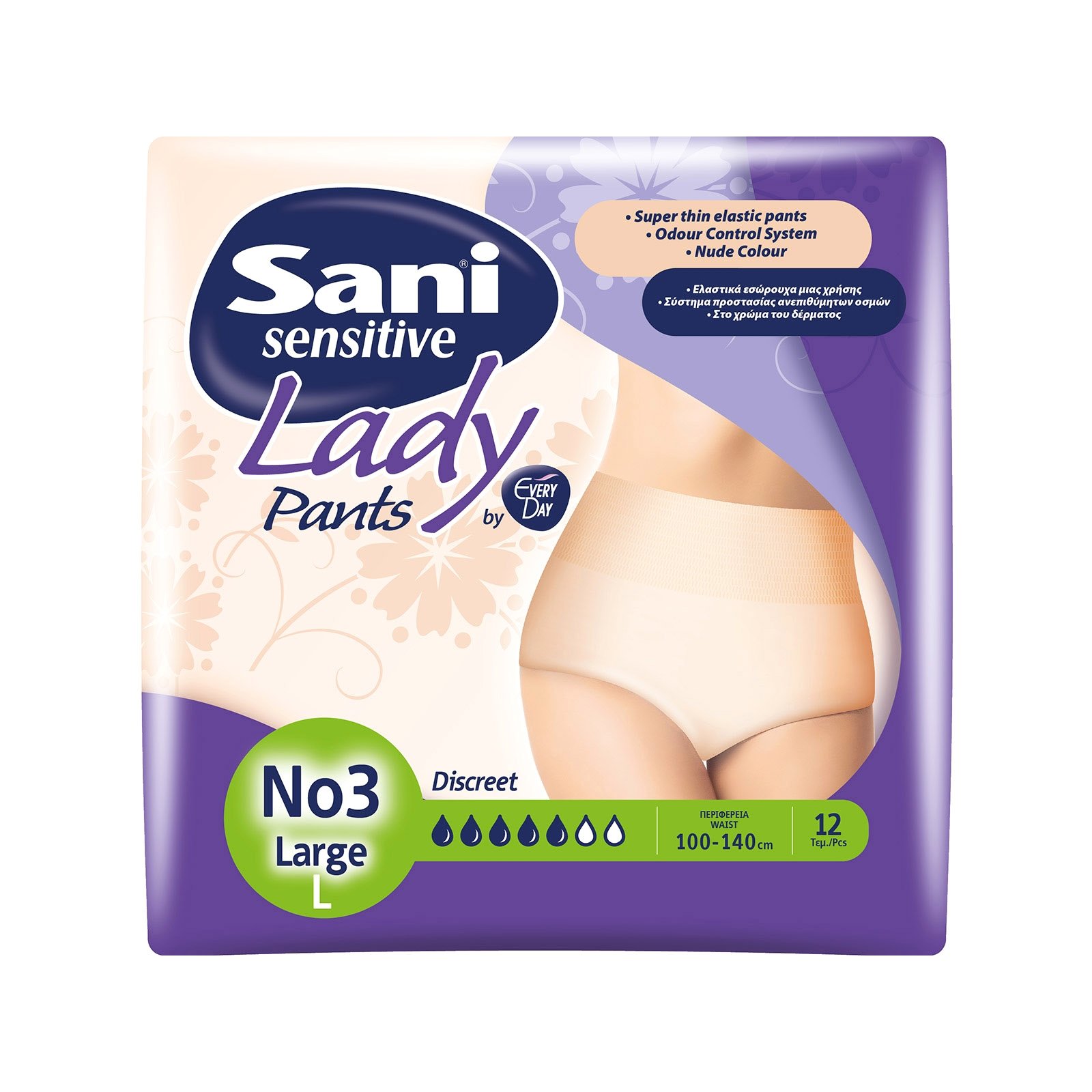 Sani Lady Discreet Pants No3 Large 100-140cm Ελαστικό Εσώρουχο Ακράτειας 12τμχ