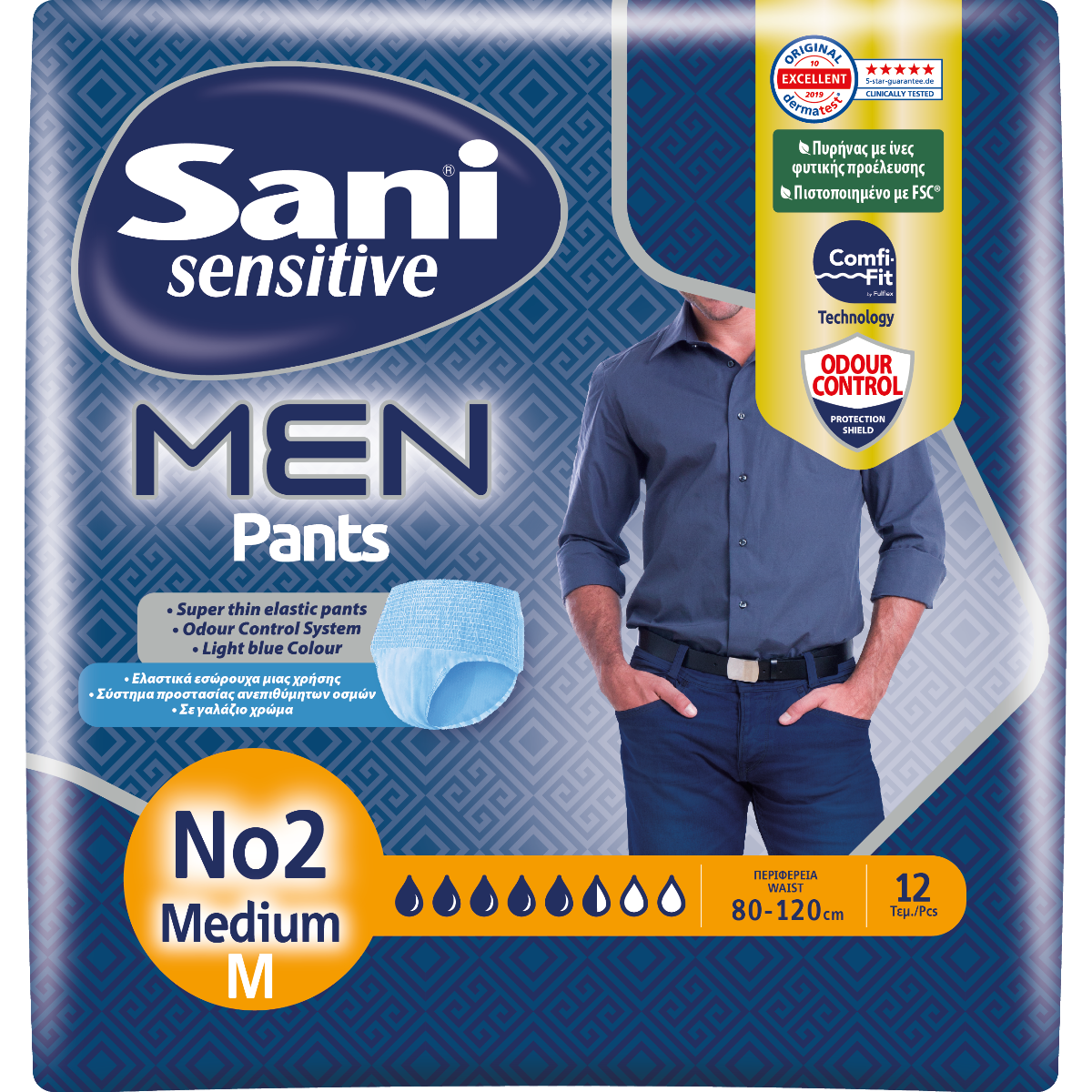 Sani Sensitive Pants No2 Medium 80-120cm Ελαστικά Εσώρουχα μιας Χρήσης για Άνδρες 12 Τεμάχια