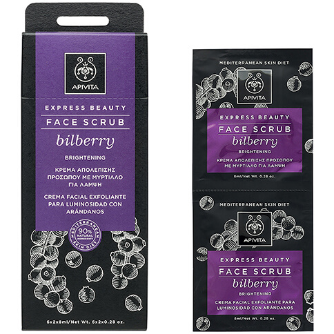 Apivita Express Beauty Face Scrub With Bilberry Κρέμα Απολέπισης για Λάμψη με Μύρτιλο Κατάλληλη για Όλους τους Τύπους 2x8ml