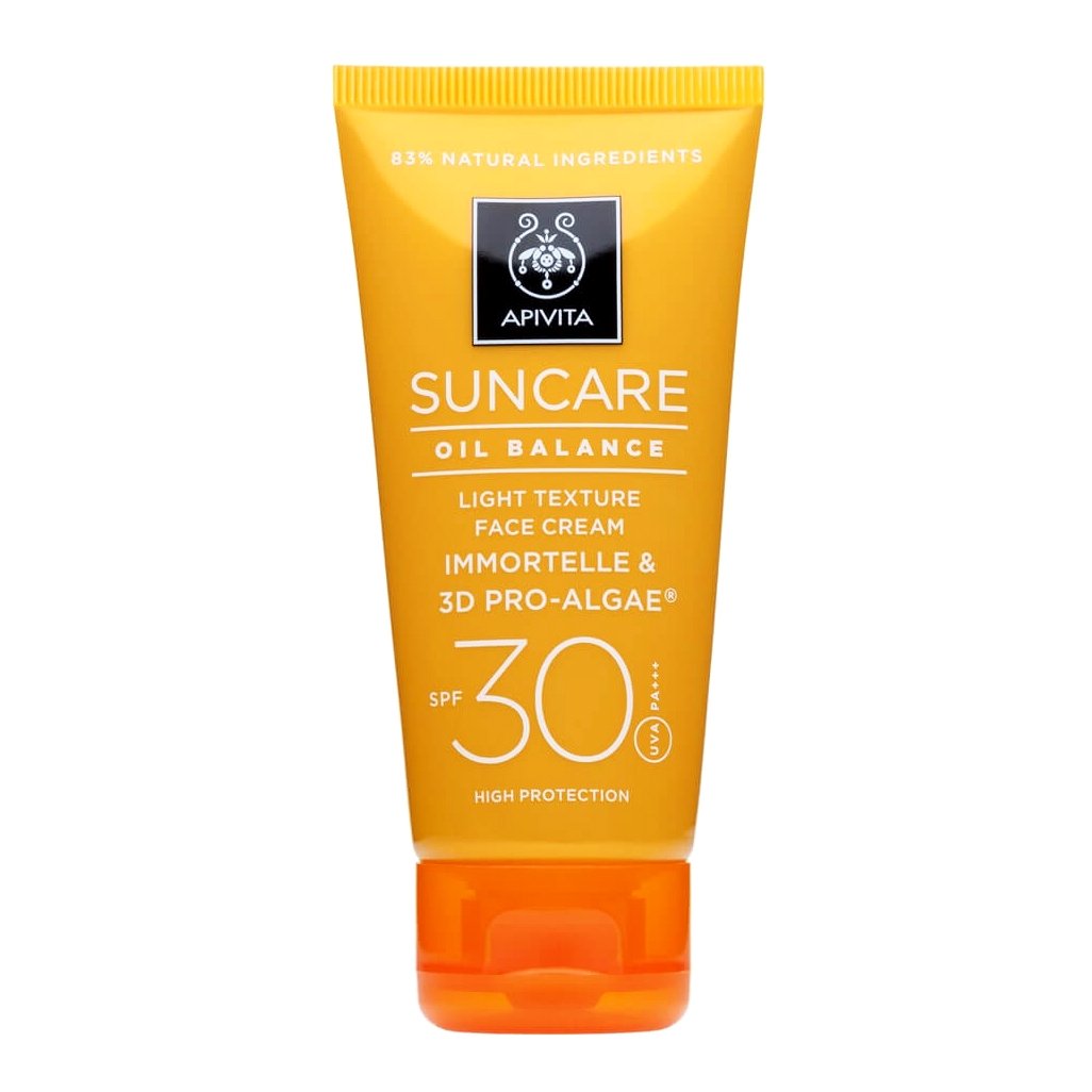 Apivita Suncare Oil Balance Light Texture Face Cream With Immortelle & 3D Pro-Algae Spf30, 50ml
