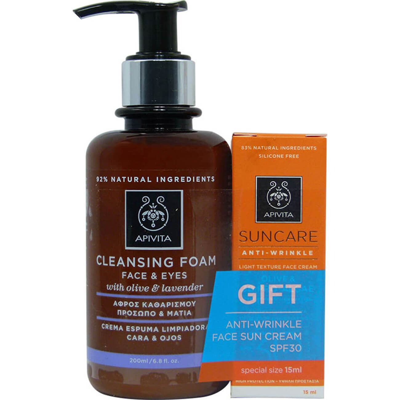 Apivita Cleansing Κρεμωδης Αφρός Καθαρισμού με Ελιά & Λεβάντα 200ml & Δώρο Suncare Spf30 Anti-Wrinkle 15ml