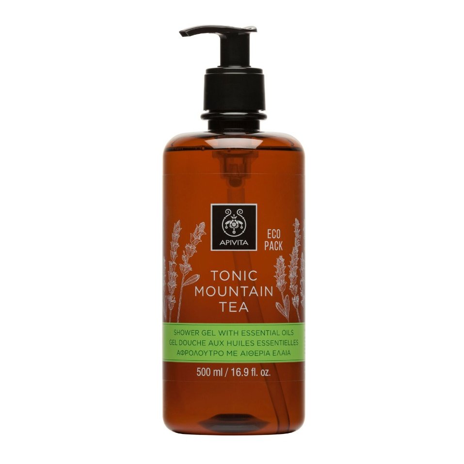 Apivita Tonic Mountain Tea Shower Gel With Essential Oils Αφρόλουτρο με Αιθέρια Έλαια για Τόνωση της Διάθεσης 500ml
