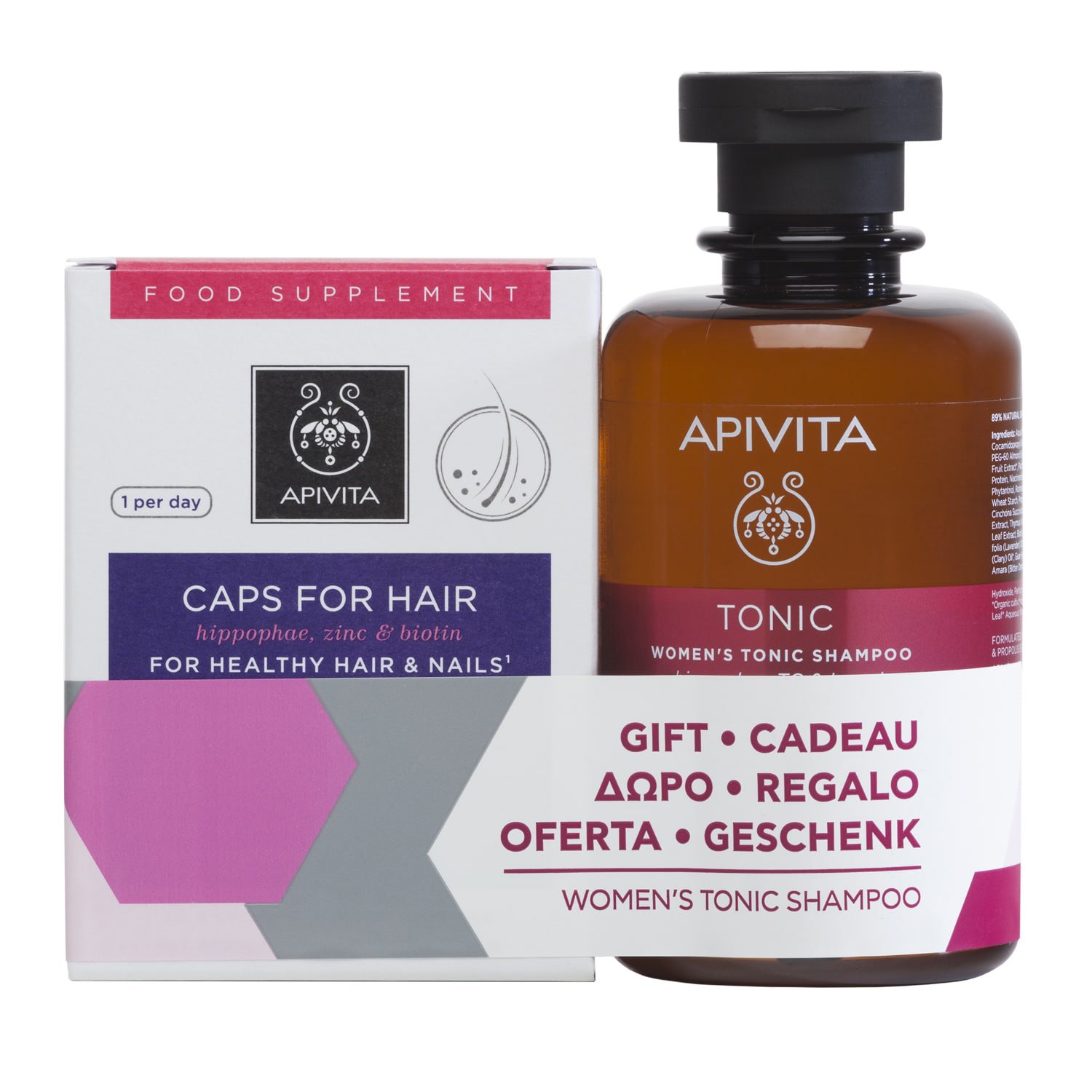 Apivita Πακέτο Προσφοράς Caps for Hair 30caps & Δώρο Women’s Tonic Shampoo With Hippophae Tc & Laurel 250ml