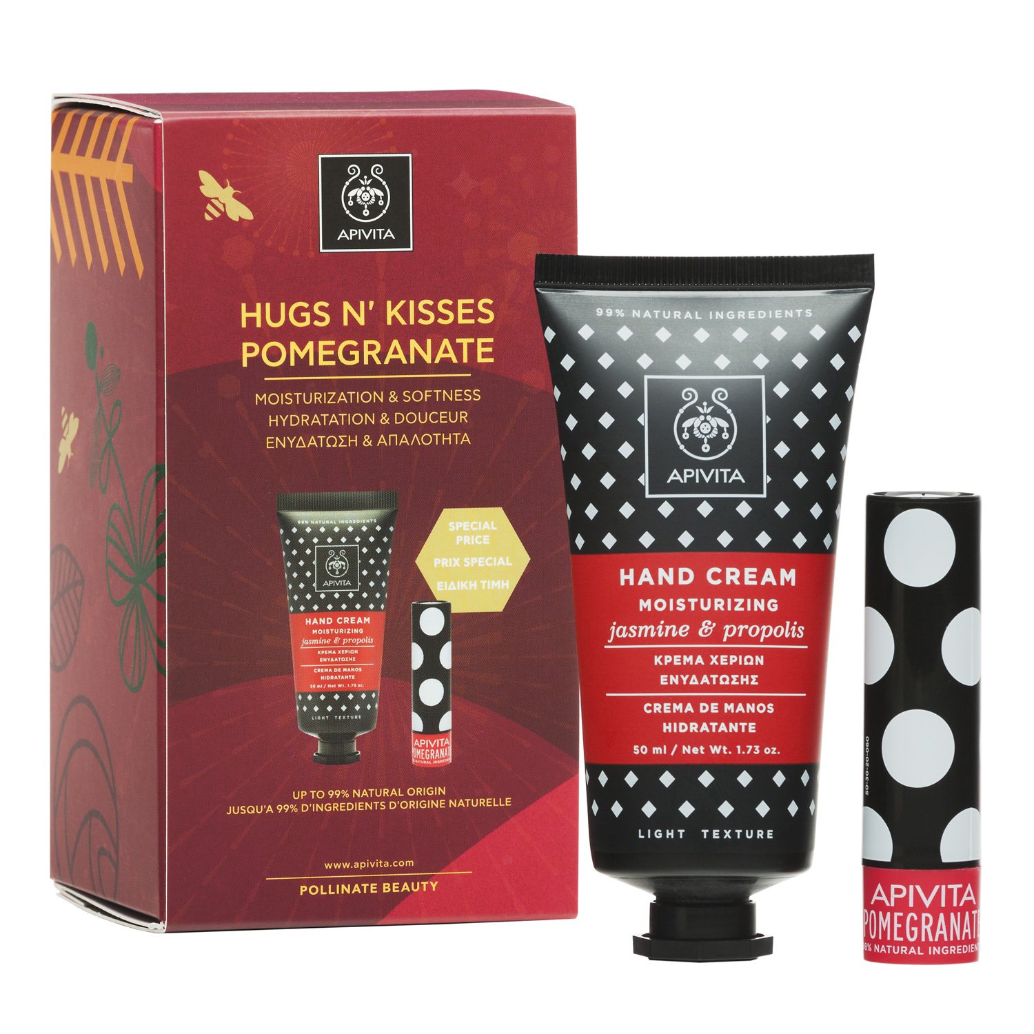 Apivita Πακέτο Προσφοράς Hugs n Kisses Pomegranate Hand Cream Moisturizing 50ml & Lip Care With Pomegranate 4.4g σε Ειδική Τιμή