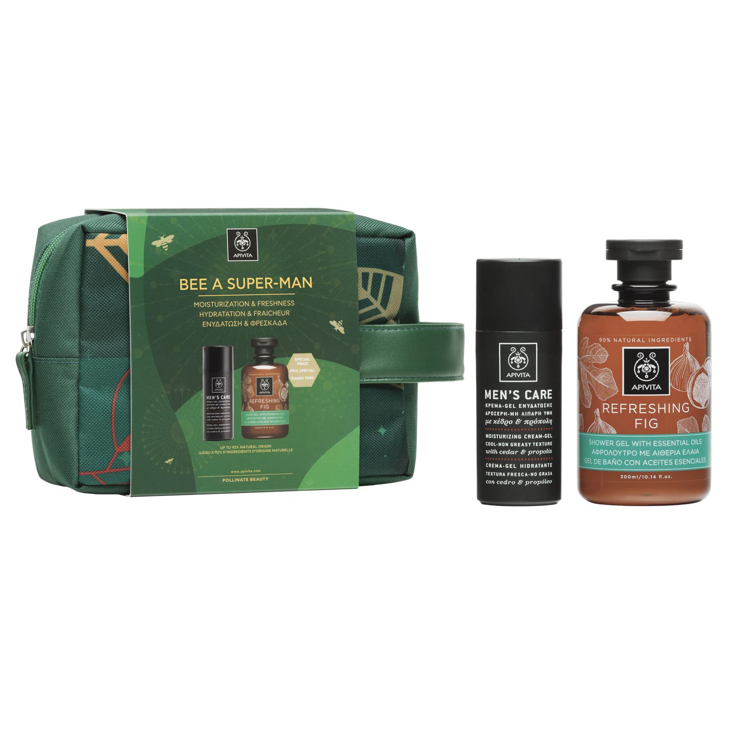 Apivita Πακέτο Προσφοράς Bee a Super-Man Mens Care Moisturizing Cream-Gel Cedar & Propolis 50ml &Refreshing Fig Shower Gel 300ml