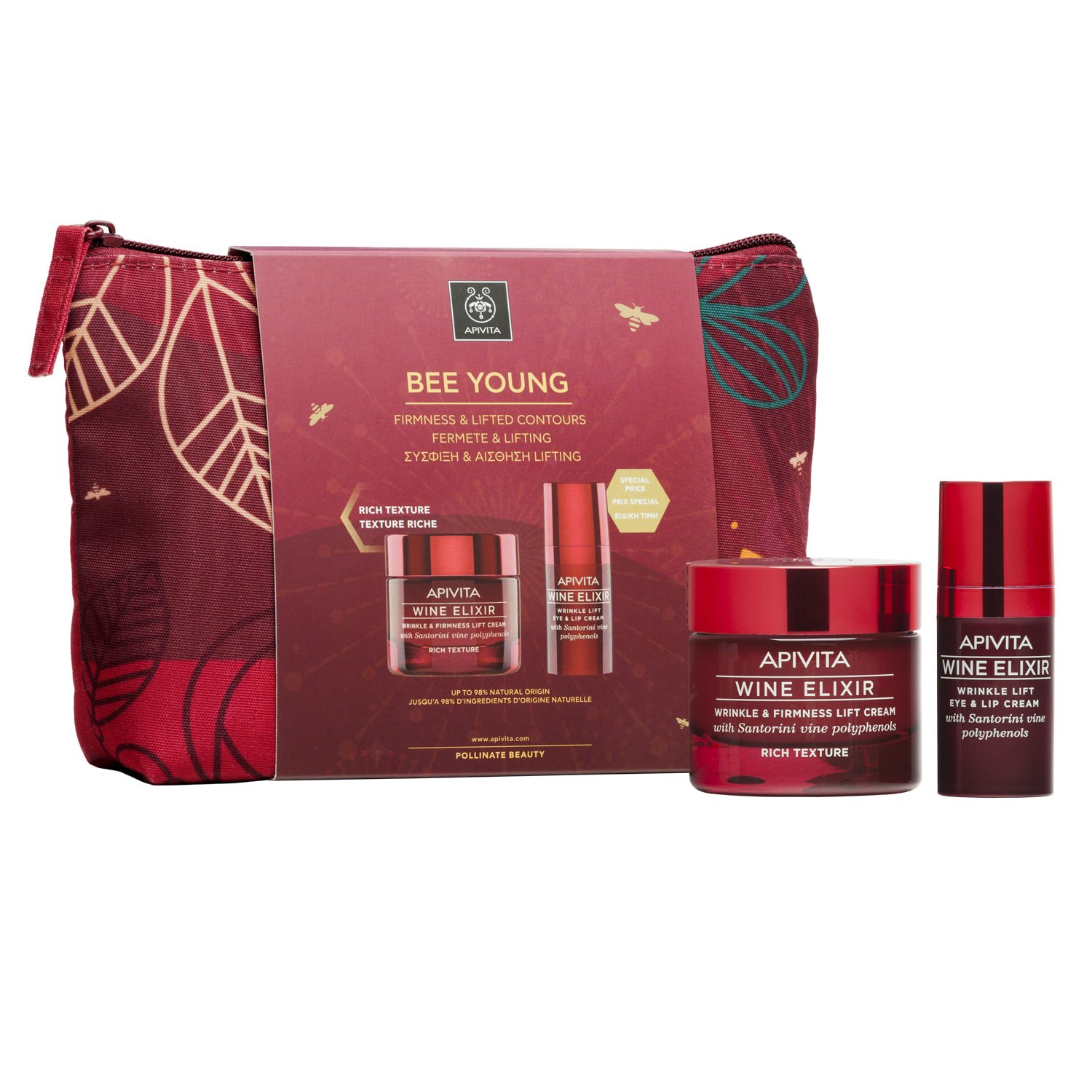 Apivita Πακέτο Προσφοράς Bee Young Wine Elixir & Firmness Lift Rich Day Cream 50ml & Eye & Lip Cream 15ml σε Ειδική Τιμή