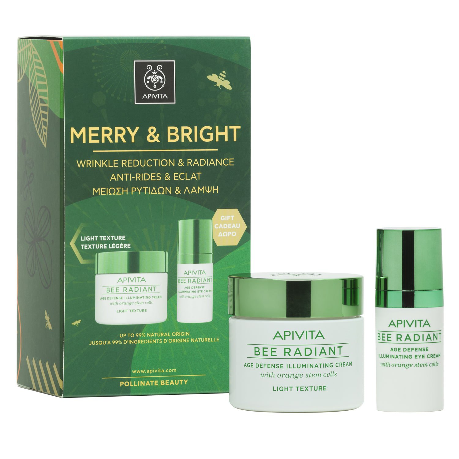 Apivita Πακέτο Προσφοράς Merry & Bright Bee Radiant Cream, Light Texture 50ml & Δώρο Bee Radiant Eye Cream 15ml