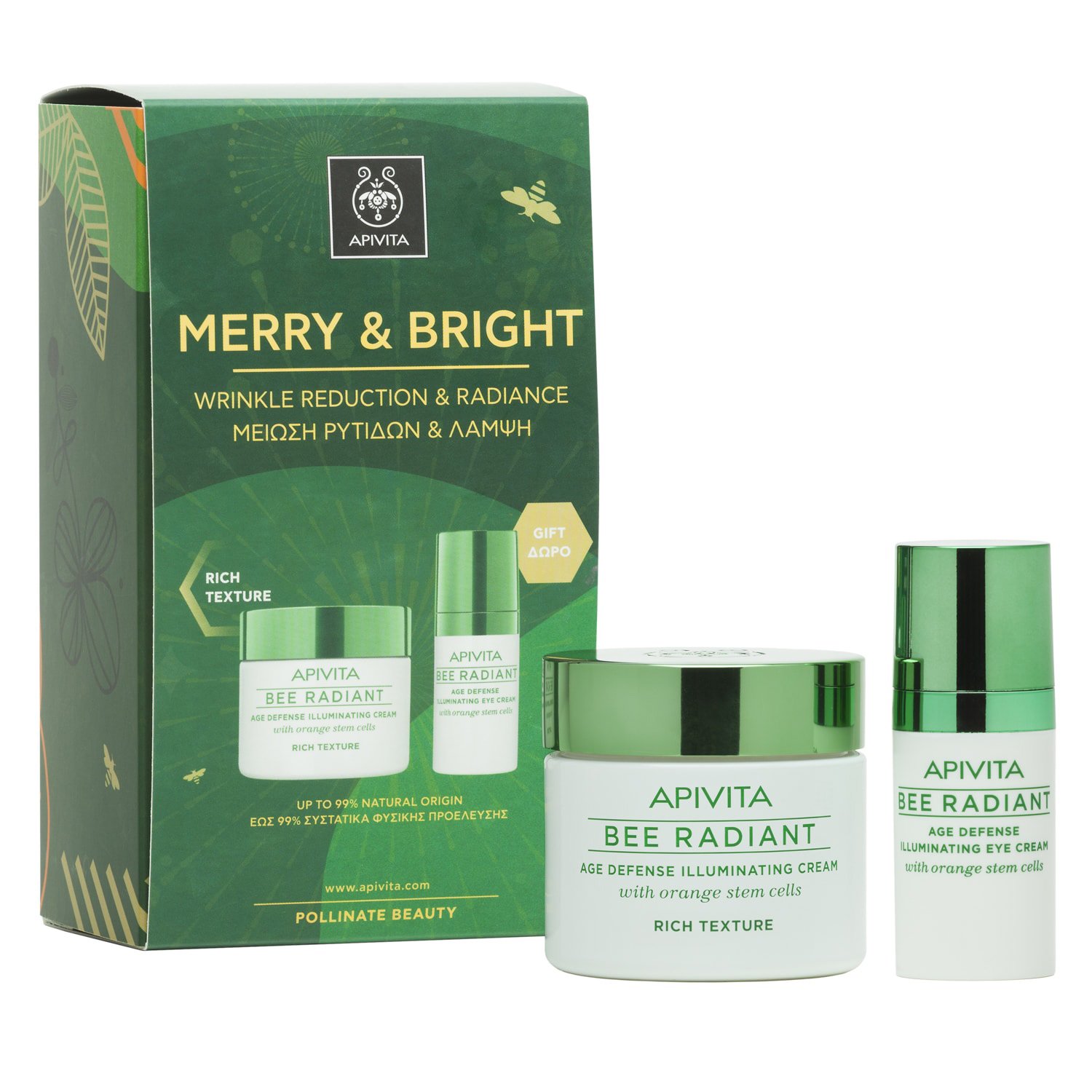 Apivita Πακέτο Προσφοράς Merry & Bright Bee Radiant Cream, Rich Texture 50ml & Δώρο Bee Radiant Eye Cream 15ml