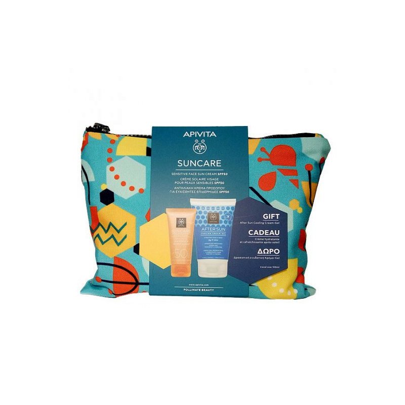 Apivita Πακέτο Προσφοράς Suncare Sensitive Face Cream Spf50, 50ml & Δώρο After Sun Cooling Cream Gel 100ml & Νεσεσέρ
