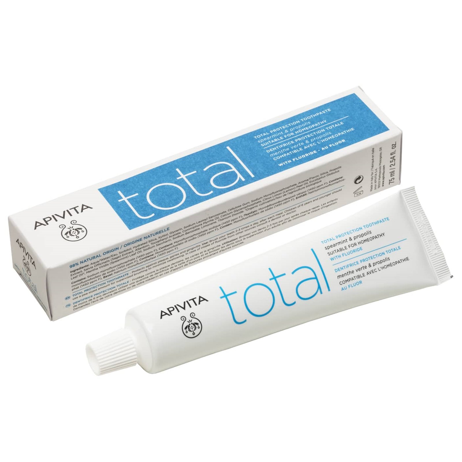 Apivita Natural Dental Care Total Toothpaste Οδοντόκρεμα για Ολοκληρωμένη Προστασία με Πρόπολη & Δυόσμο 75ml