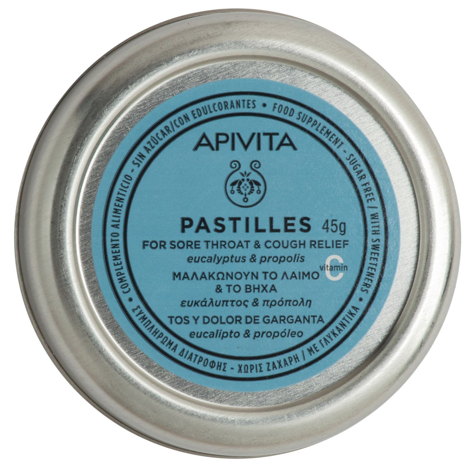 Apivita Pastilles for Sore Throat & Cough Relief Eucalyptus & Propolis Συμπλήρωμα Διατροφής με Εκχύλισμα Ευκαλύπτου, Πρόπολη & Βιταμίνη C που Μαλακώνει το Λαιμό & Ανακουφίζει από το Βήχα με Γεύση Ευκαλύπτου 45g
