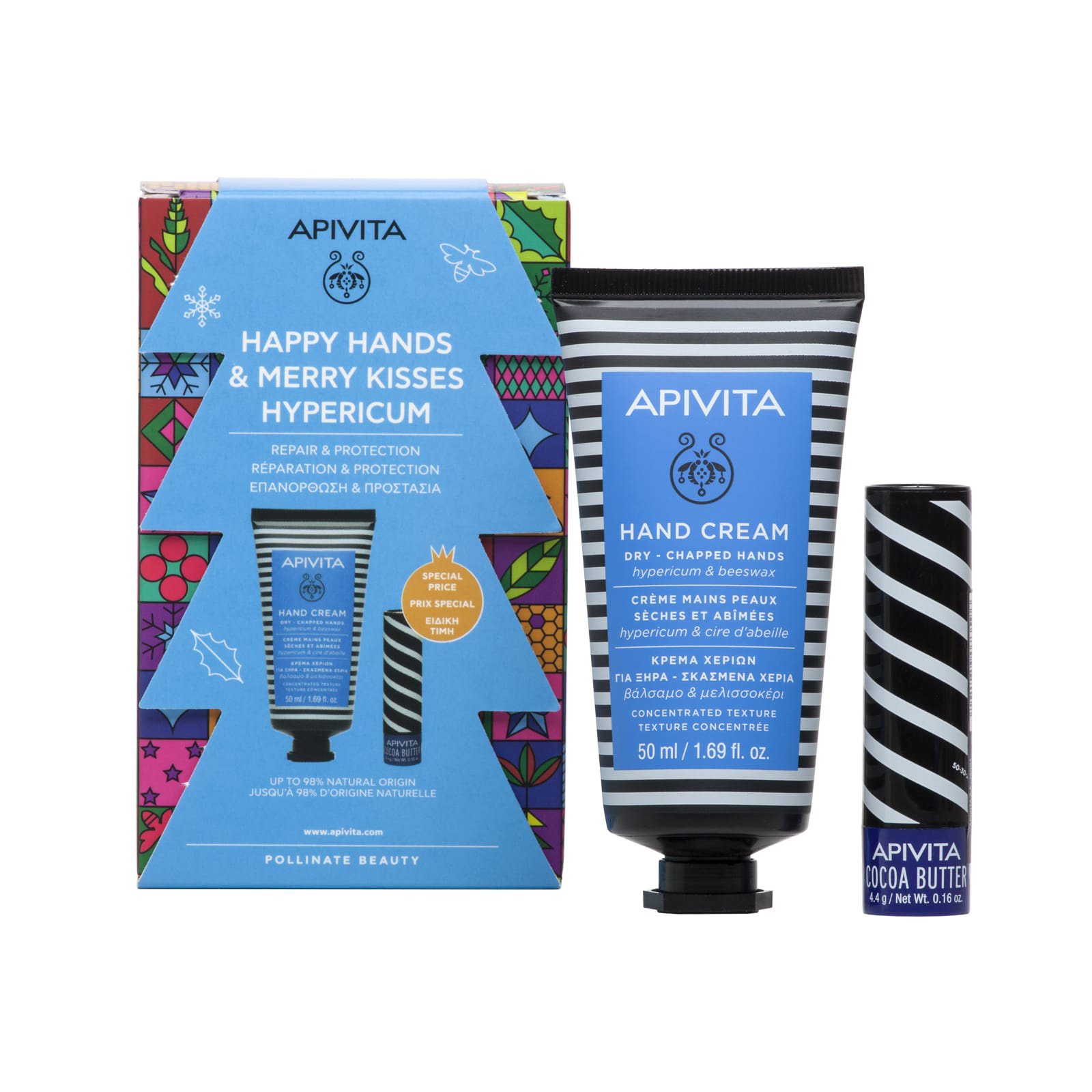 Apivita Happy Hands & Merry Kisses Hand Cream Hypericum Κρέμα Χεριών 50ml & Lip Care Cocoa Butter Spf20, 4.4g σε Ειδική Τιμή