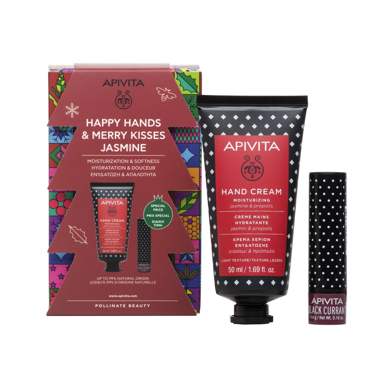 Apivita Happy Hands & Merry Kisses Jasmine Hand Cream Moisturizing 50ml & Lip Care With Black Currant 4.4g σε Ειδική Τιμή