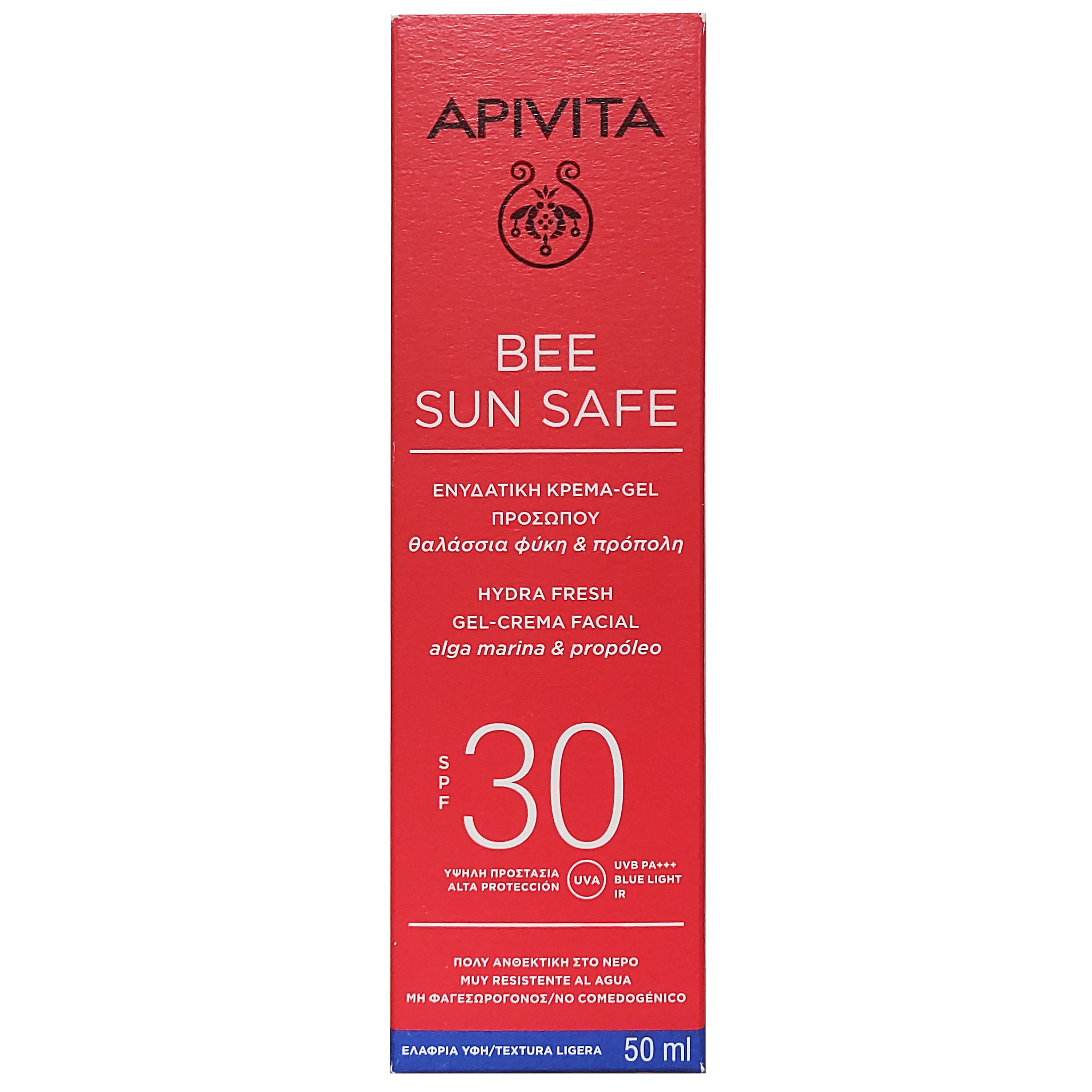 Apivita Bee Sun Safe Hydra Fresh Face Gel-Cream With Marine Algae & Propolis Spf30, Light Texture 50ml