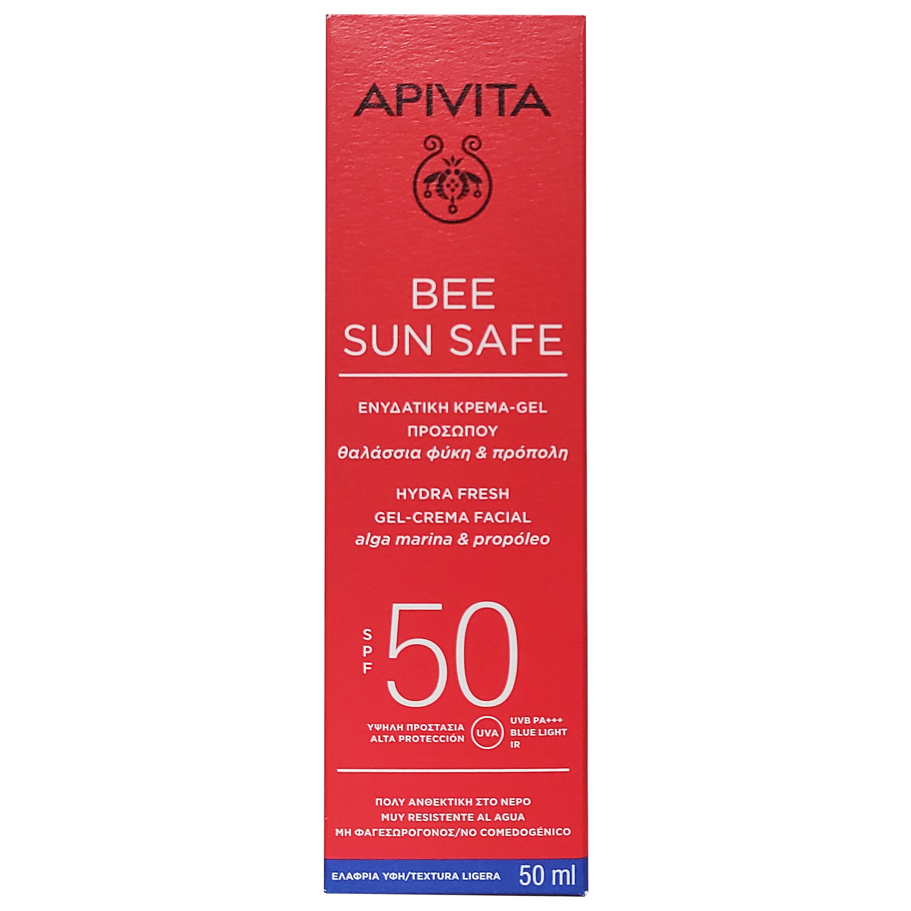 Apivita Bee Sun Safe Hydra Fresh Face Gel-Cream With Marine Algae & Propolis Spf50, Light Texture 50ml