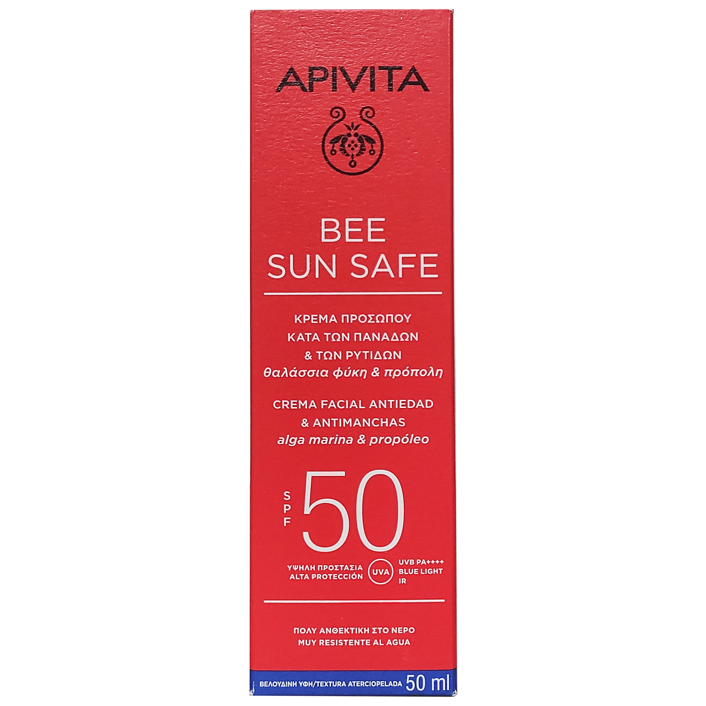 Apivita Bee Sun Safe Anti-Spot & Anti-Age Defence Face Cream With Marine Algae & Propolis Spf50, Velvet Texture 50ml